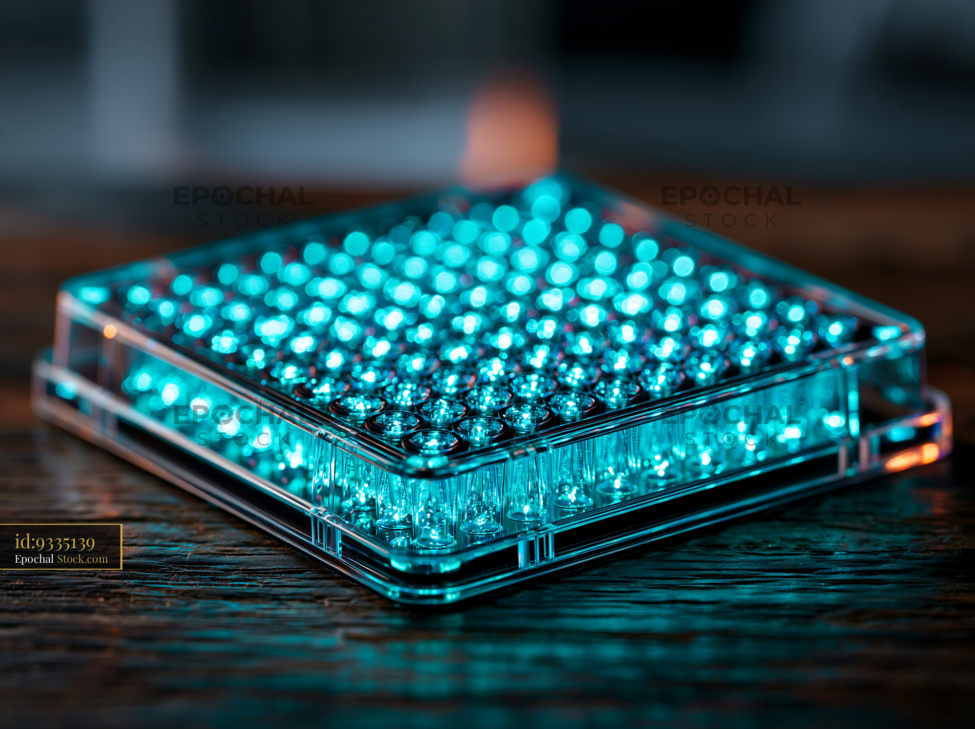 Microplate with glowing proteins for dna replication timing research - stock photo
