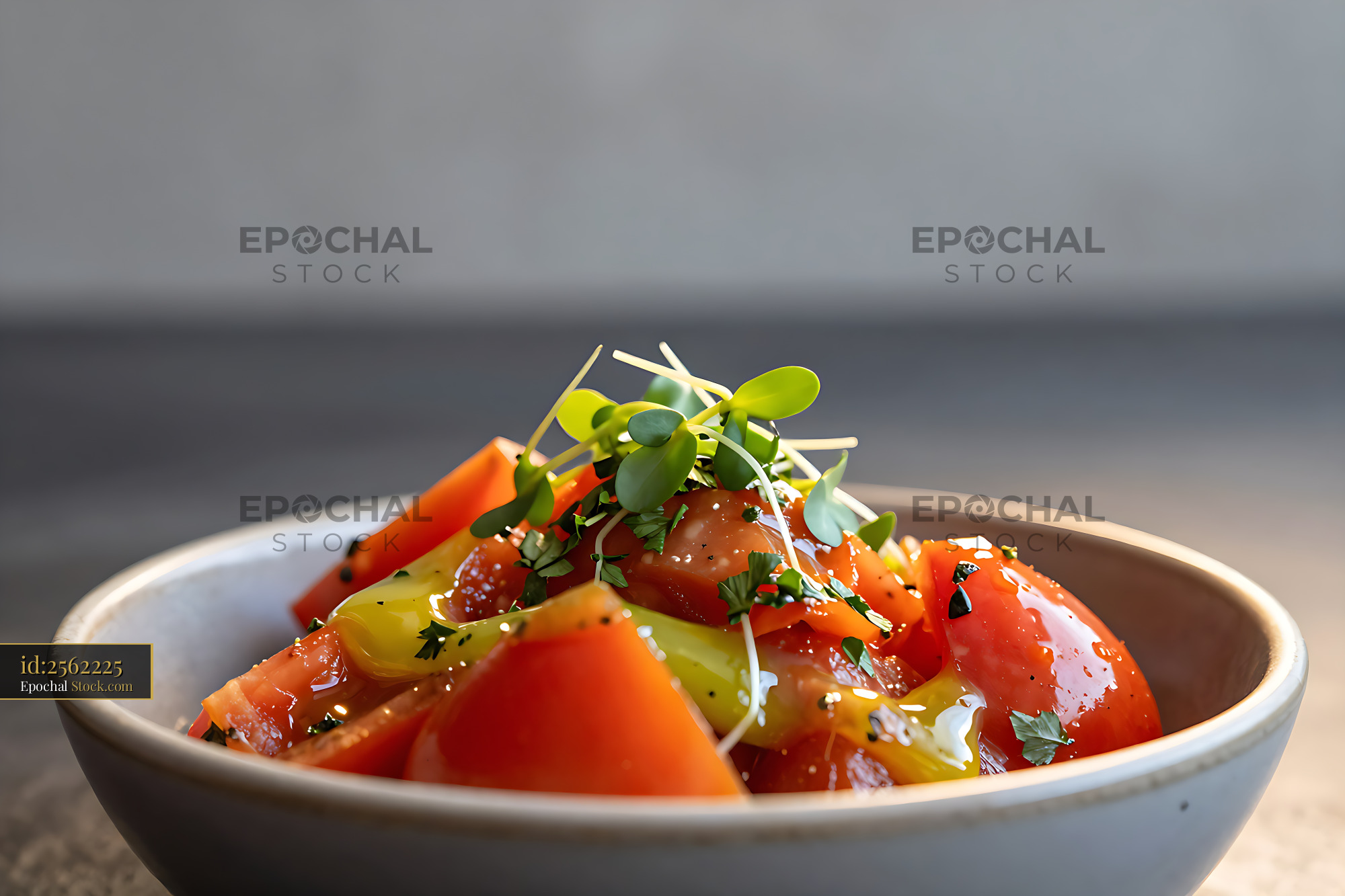 Fresh Bolivian Llajua-style tomato salad with herbs in a ceramic bowl - stock photo