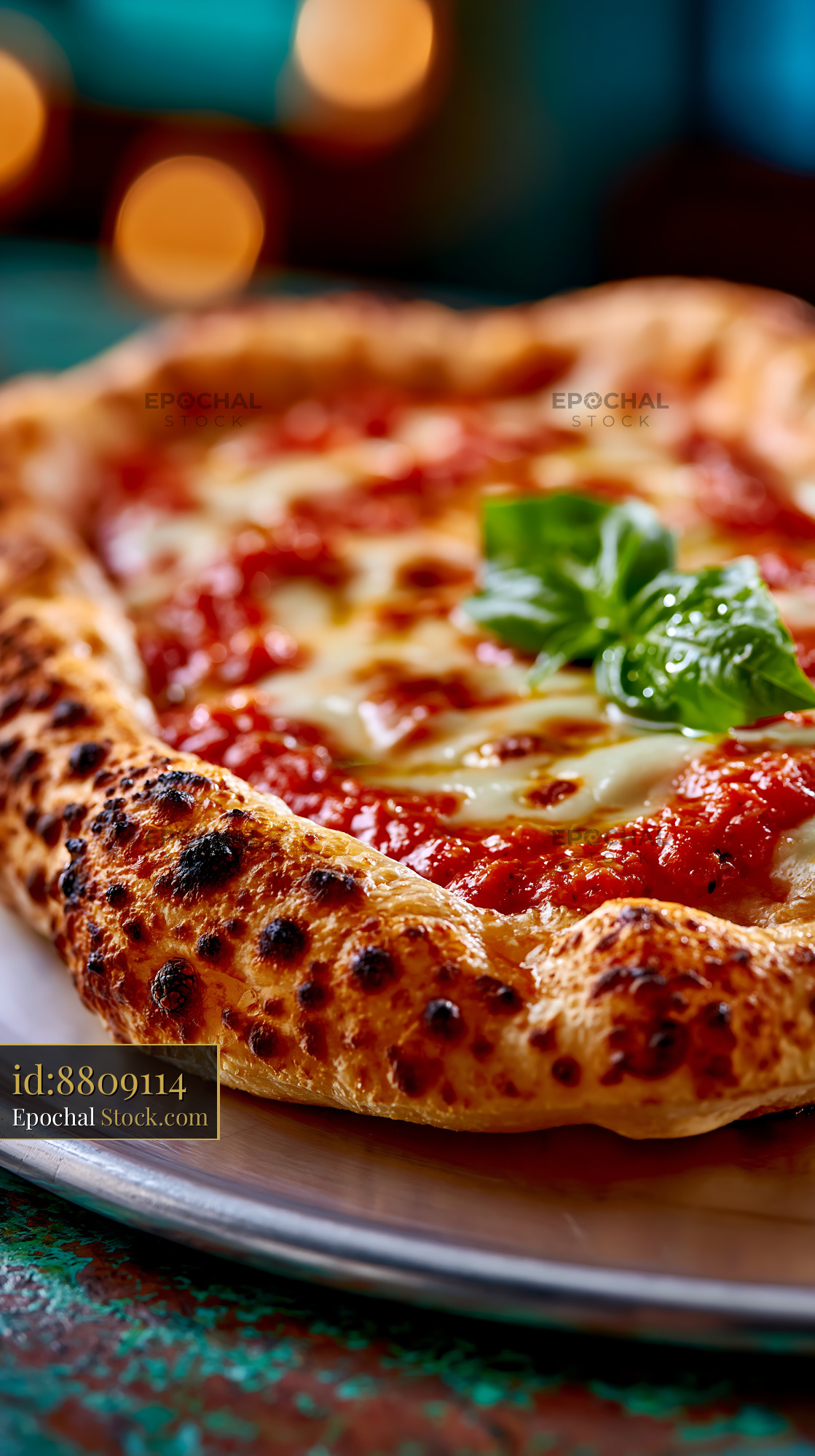 Authentic pinsa romana margherita with crispy crust and fresh basil - stock photo