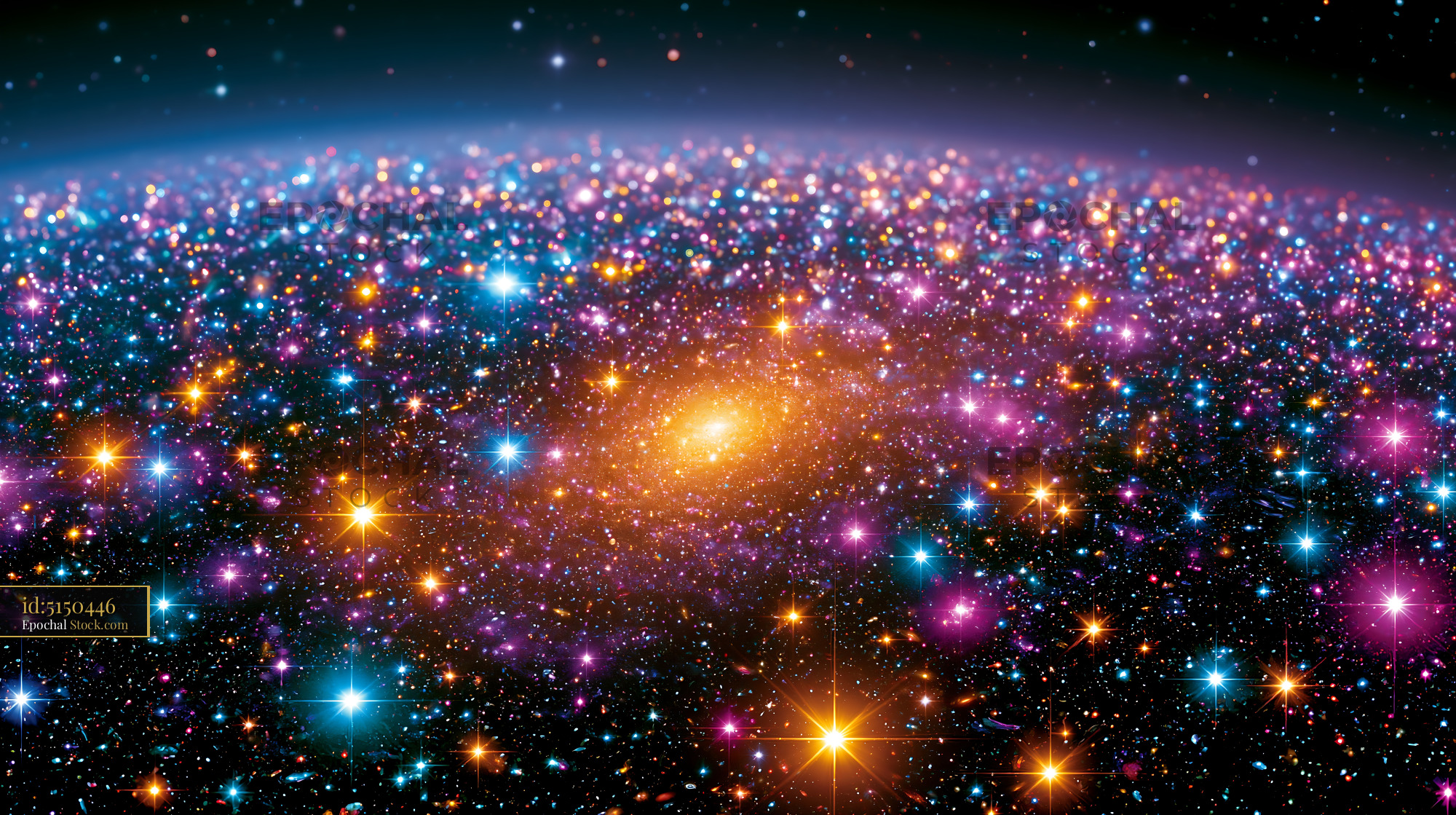 Vibrant star cluster and galaxy core in deep space - stock photo