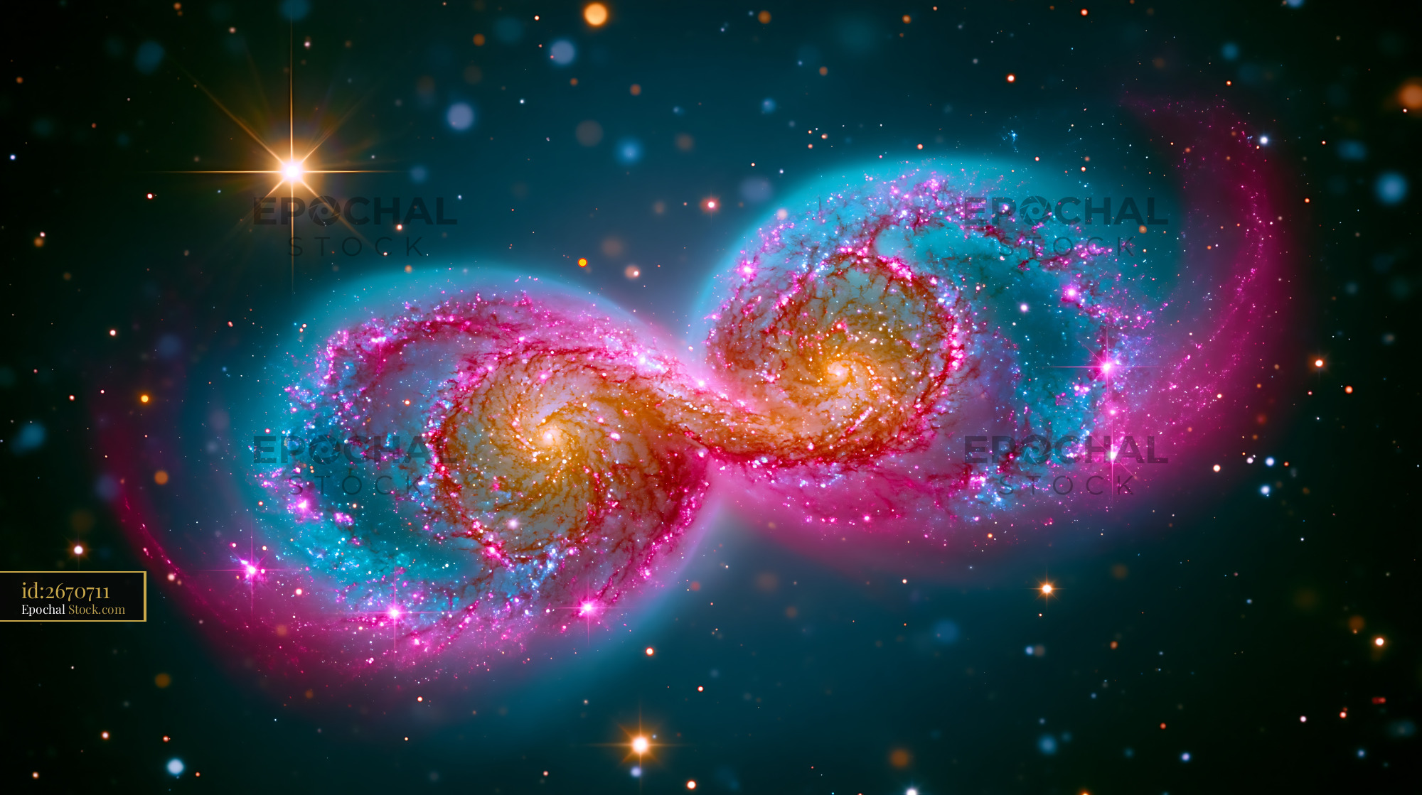 NGC 4038 antennae galaxies colliding in deep space - stock photo
