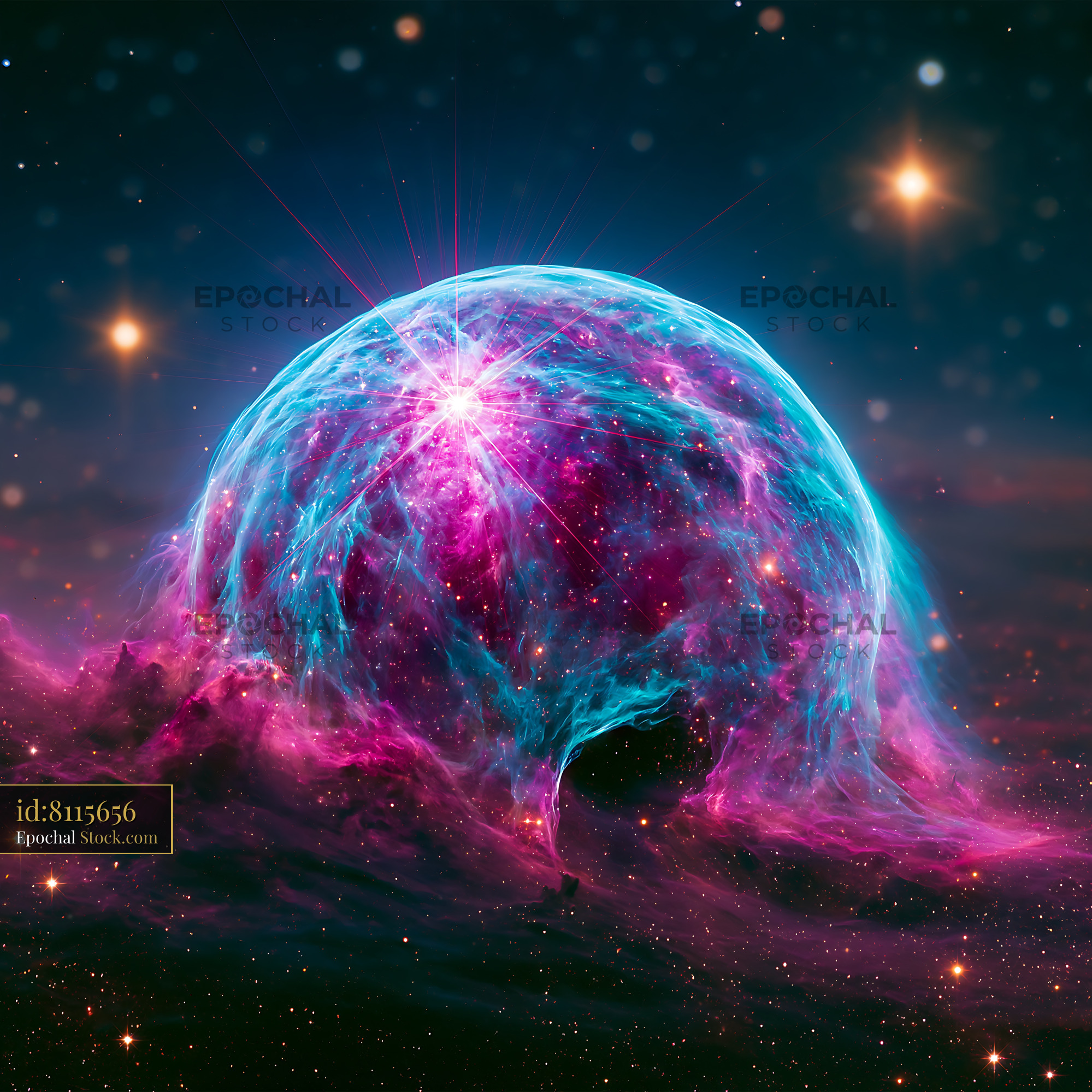 Vibrant NGC 2359 thors helmet nebula glowing in deep space - stock photo
