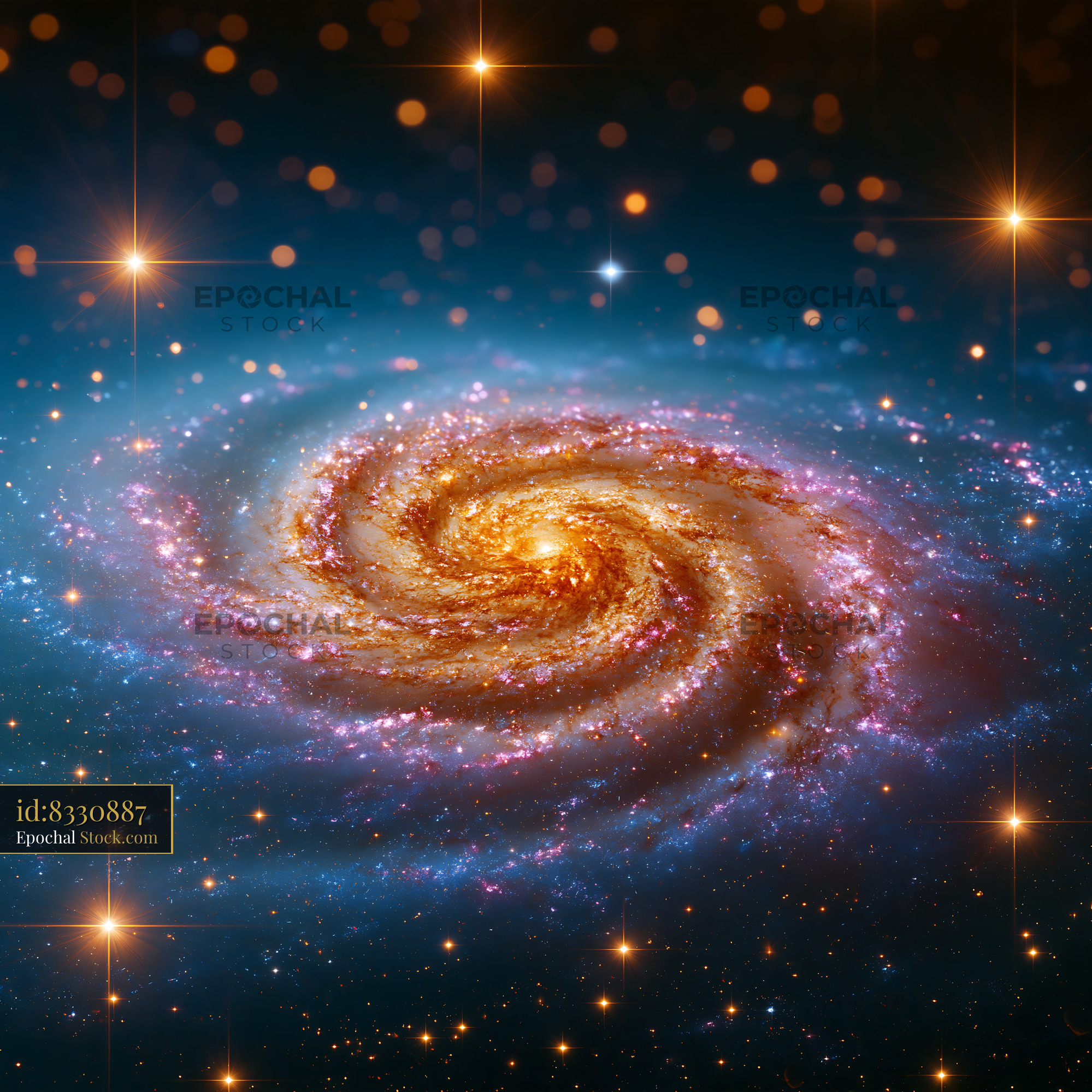 Spiral galaxy M77 nucleus with glowing stars and cosmic dust - stock photo