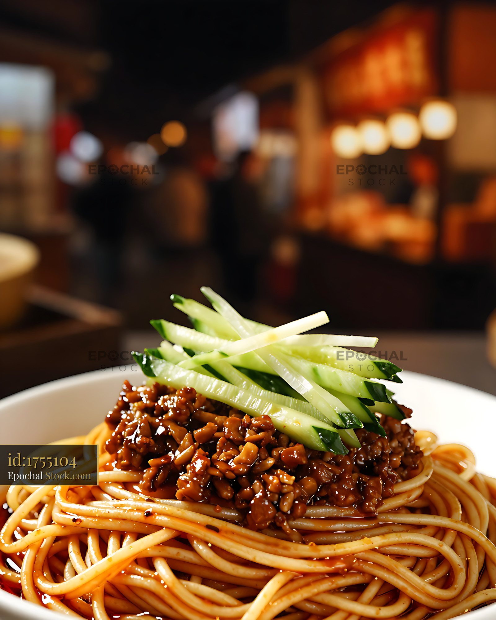 Zhajiangmian Sichuan-style noodles with minced meat and cucumber - stock photo