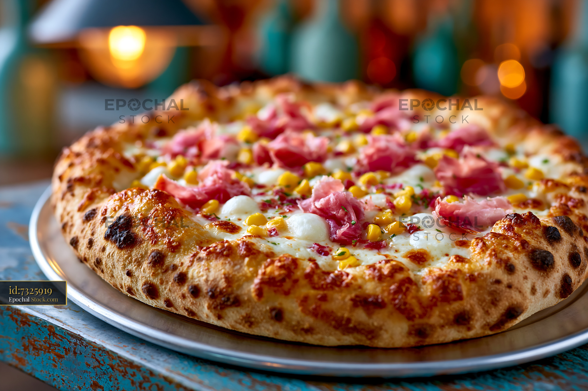 Gourmet lardo di colonnata pizza with sweet corn and mozzarella - stock photo