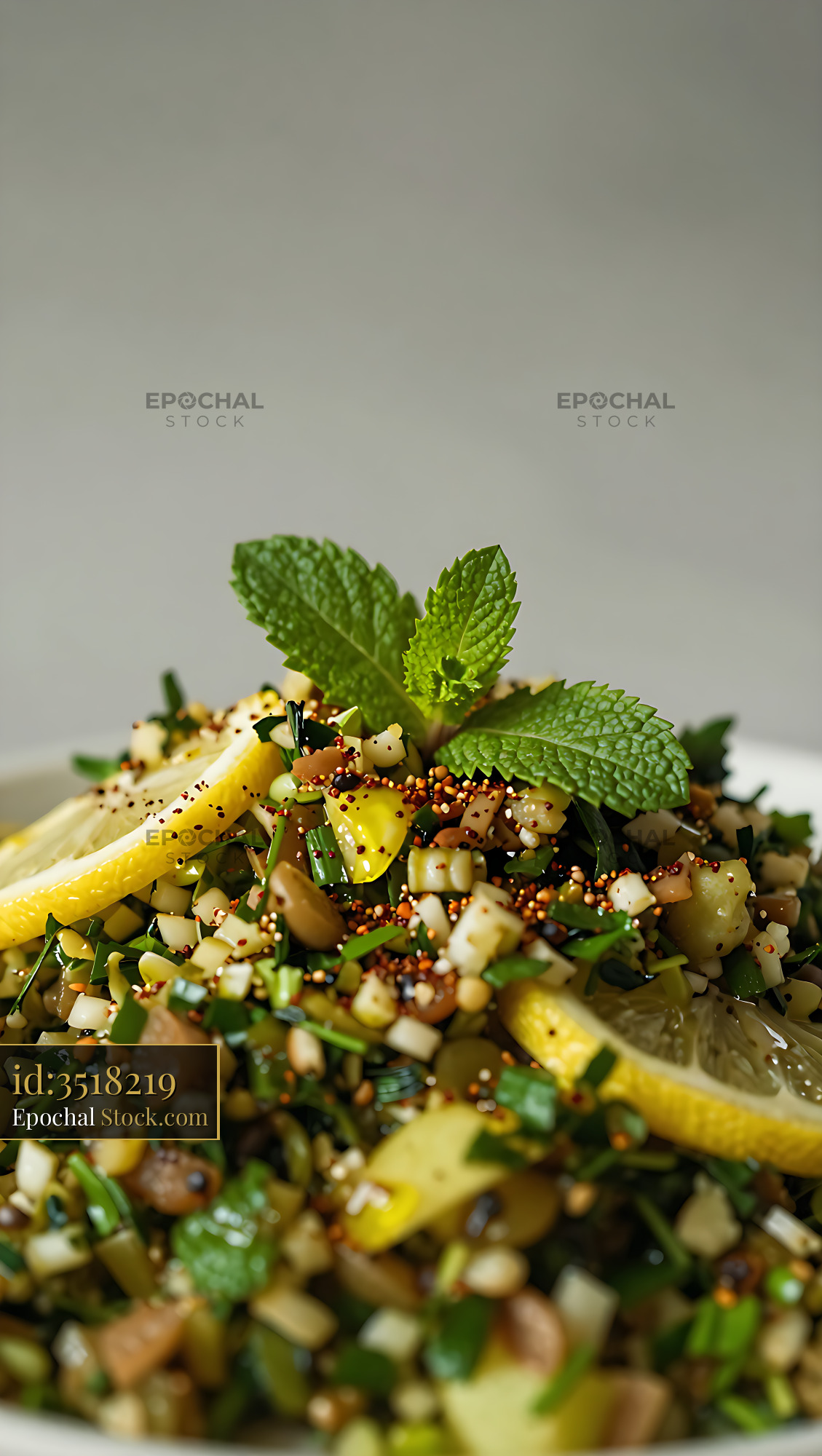 Syrian Tabbouleh Daraa-style salad with fresh mint and lemon - stock photo