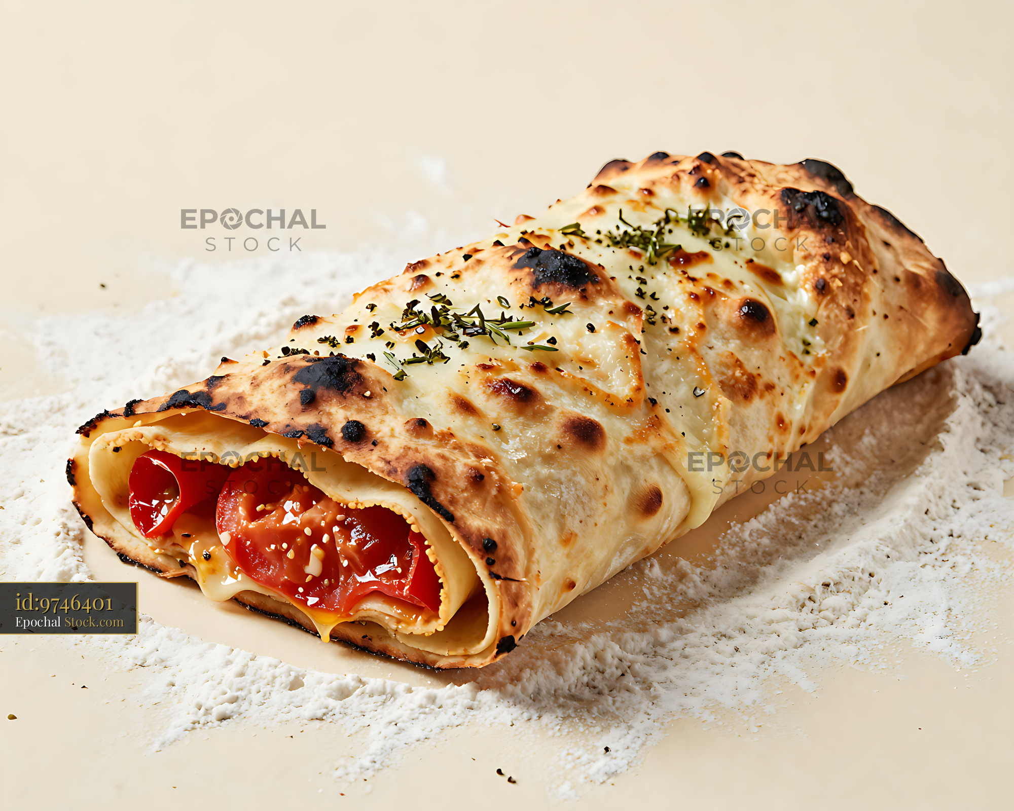 Artisanal Sicilian Scaccia Ragusana with tomato and cheese filling - stock photo