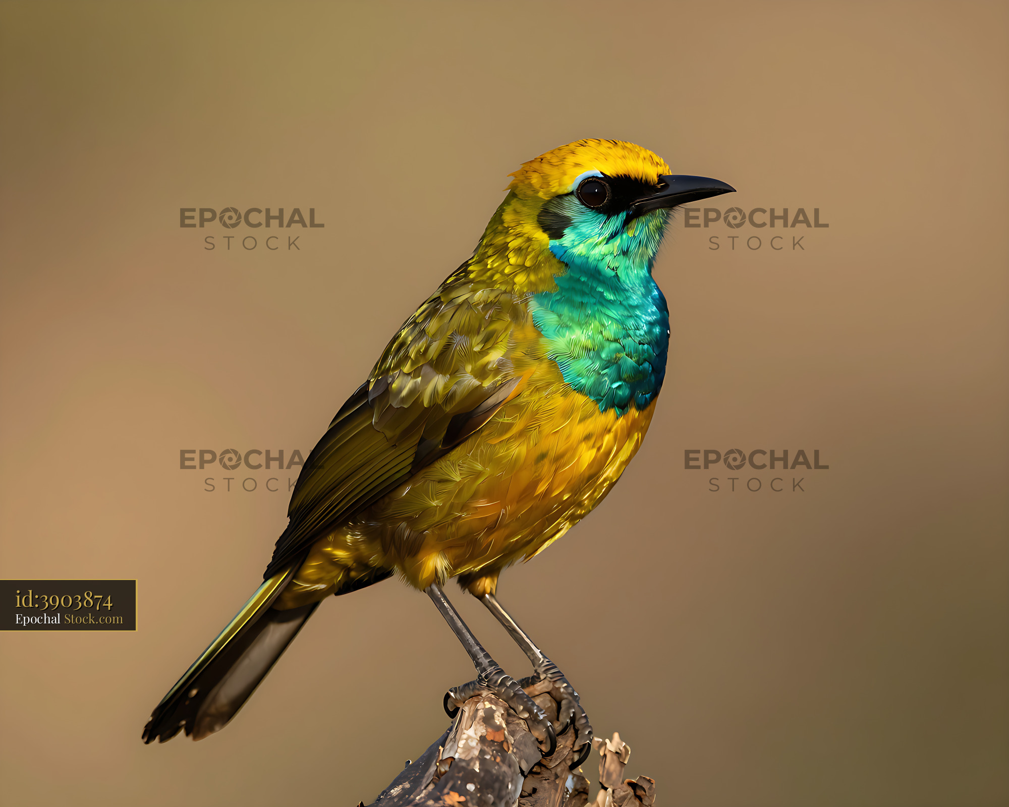 Greater bird-of-paradise perched on a branch in soft light - stock photo
