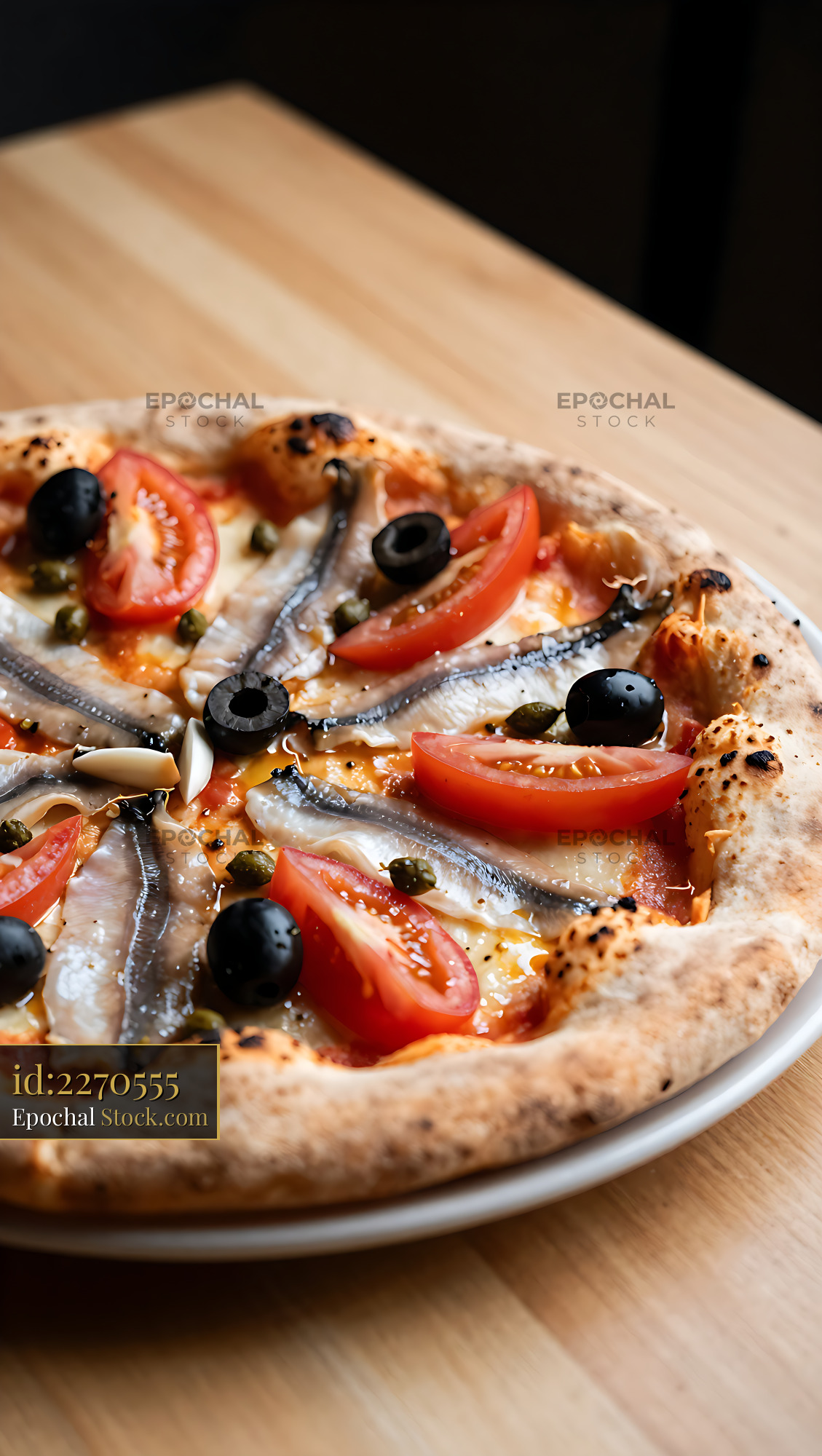 Gourmet Genovese Pizza Andrea with fresh anchovies and olives - stock photo
