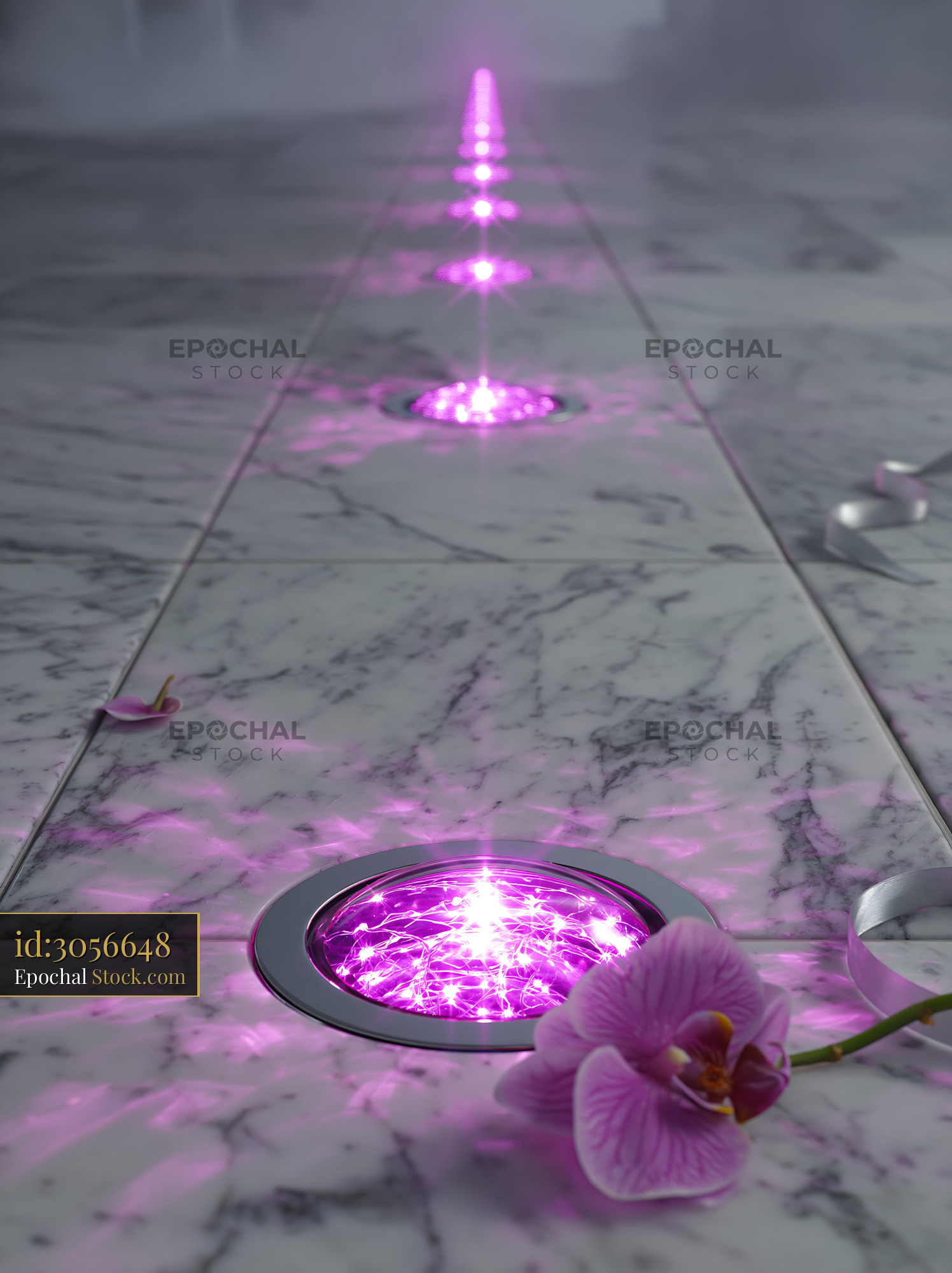 Purple ground lights on marble floor for film festival red carpet entr - stock photo