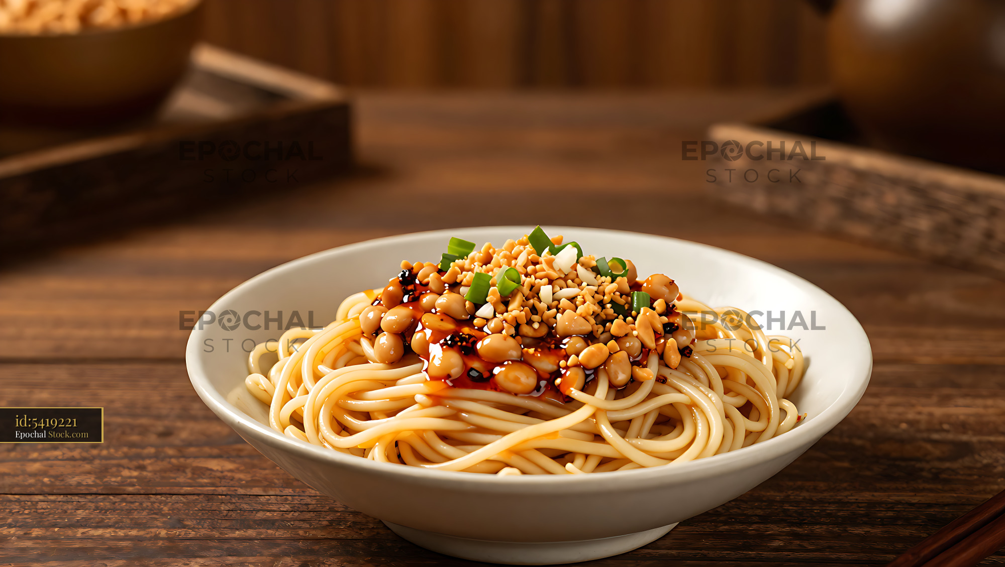Chongqing Wan Za Mian noodles with yellow peas and chili oil - stock photo