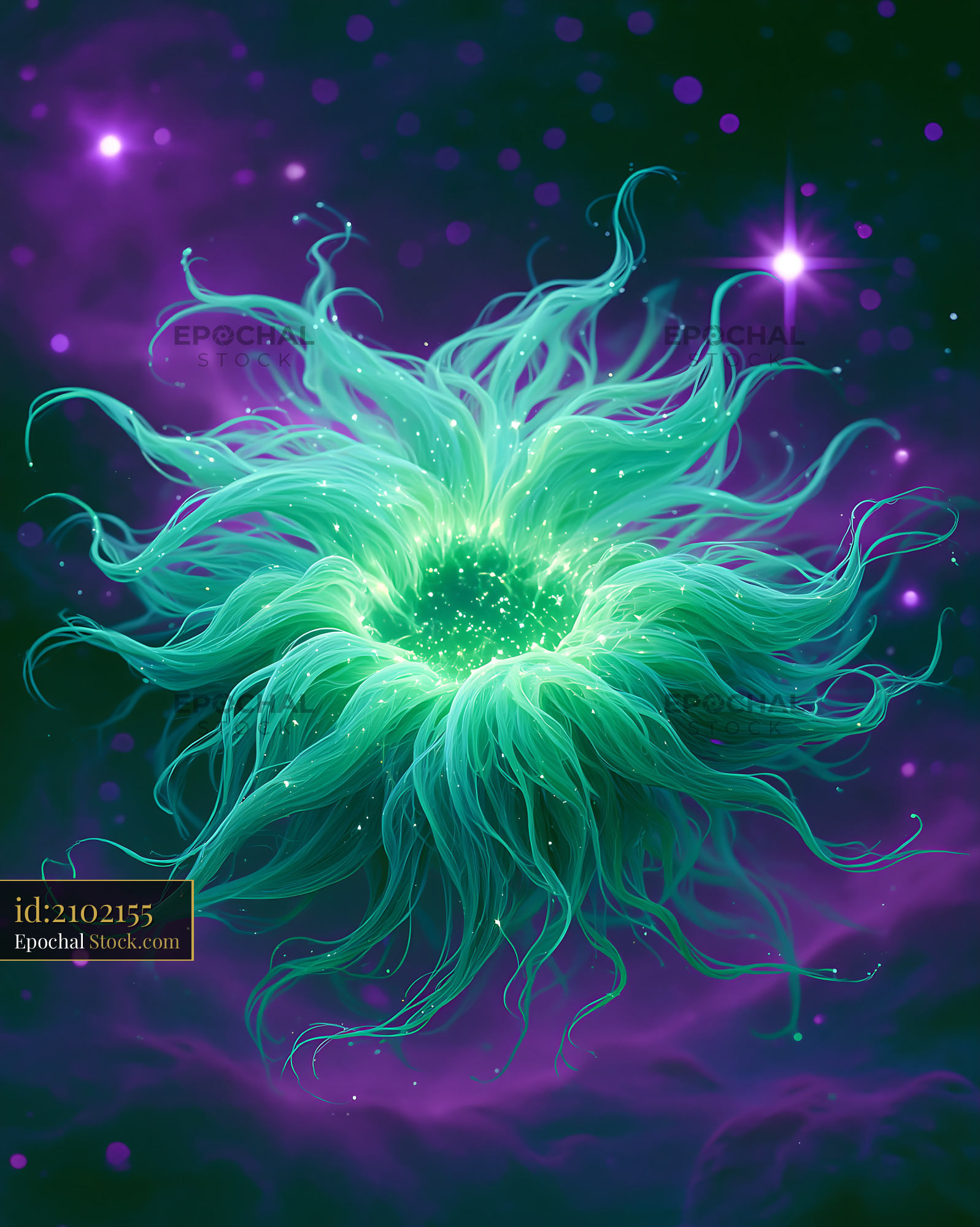 Glowing green Medusa Nebula Abell 21 floating in deep space - stock photo