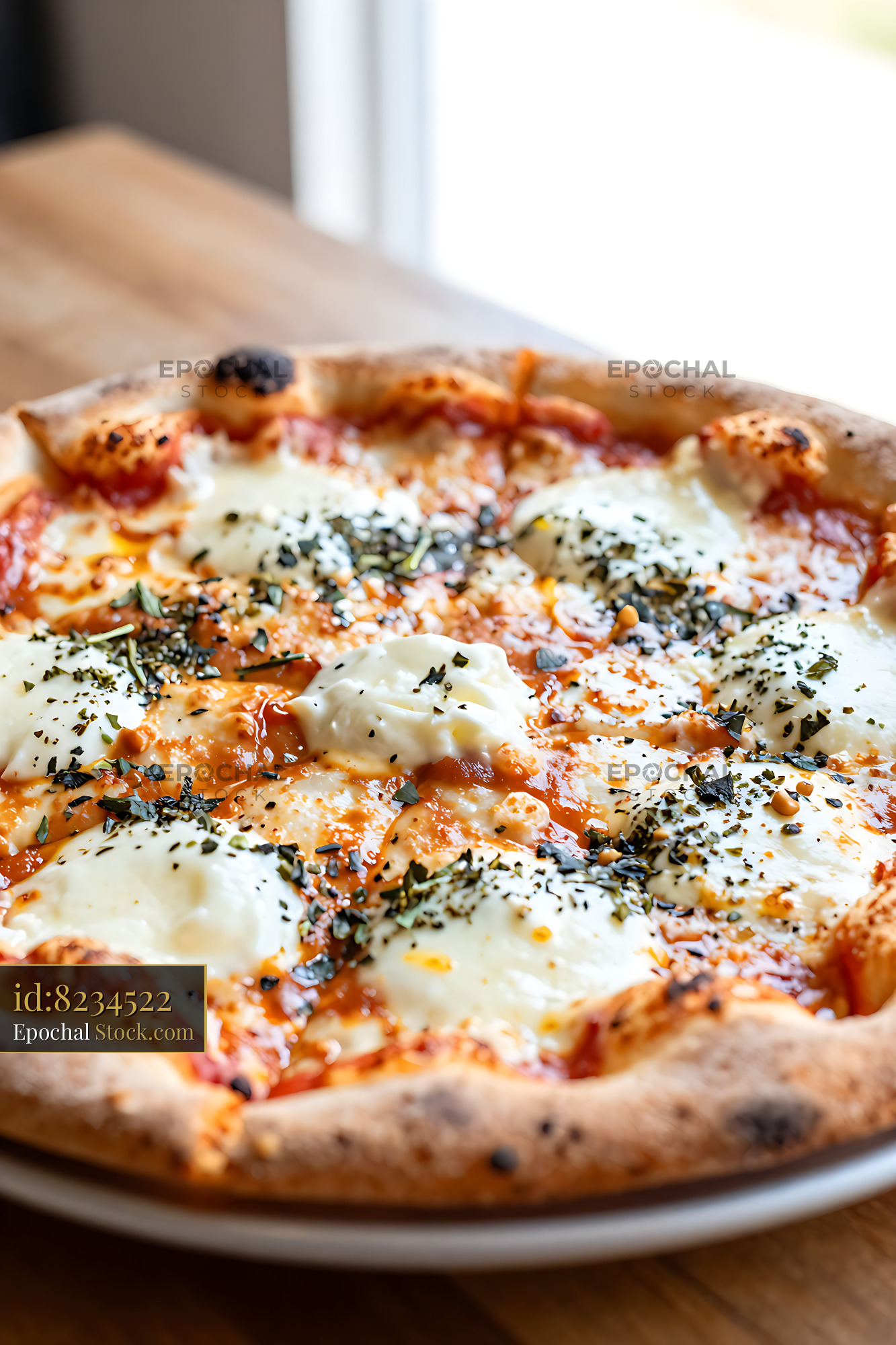 Ohio Valley cold-topped pizza with fresh mozzarella and herbs - stock photo