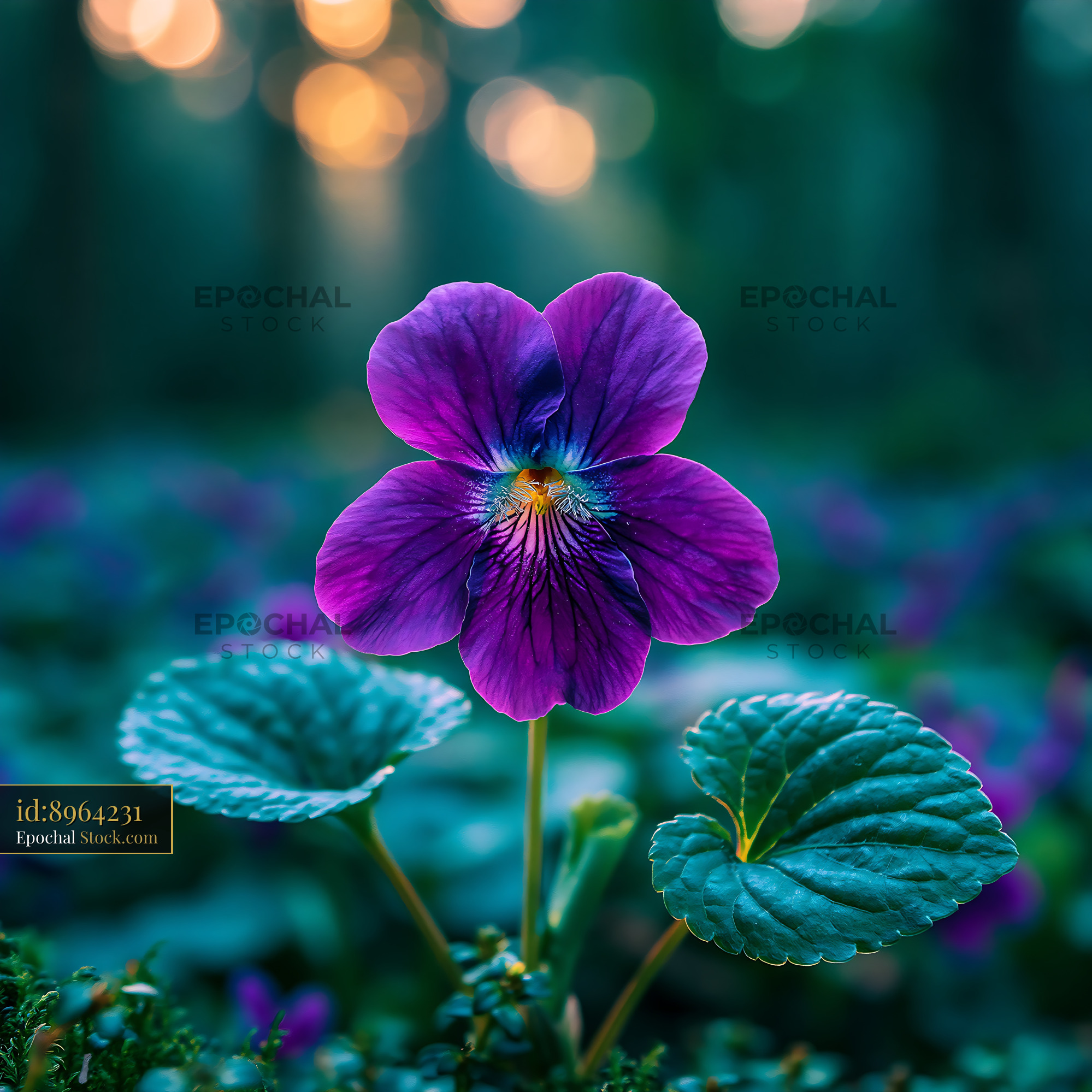 Vibrant bluebell portrait blooming in a mystical forest at twilight - stock photo