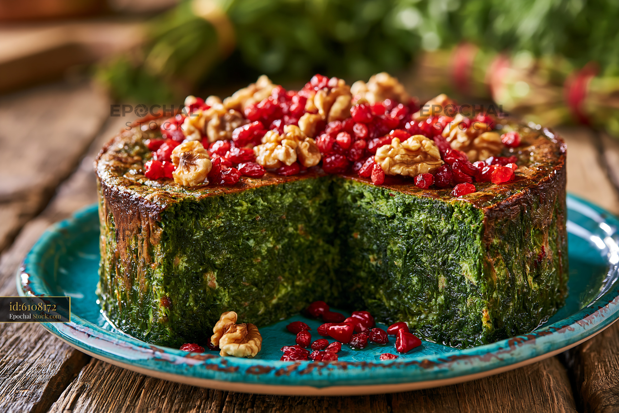 Traditional kuku sabzi egg food with walnuts and barberries - stock photo