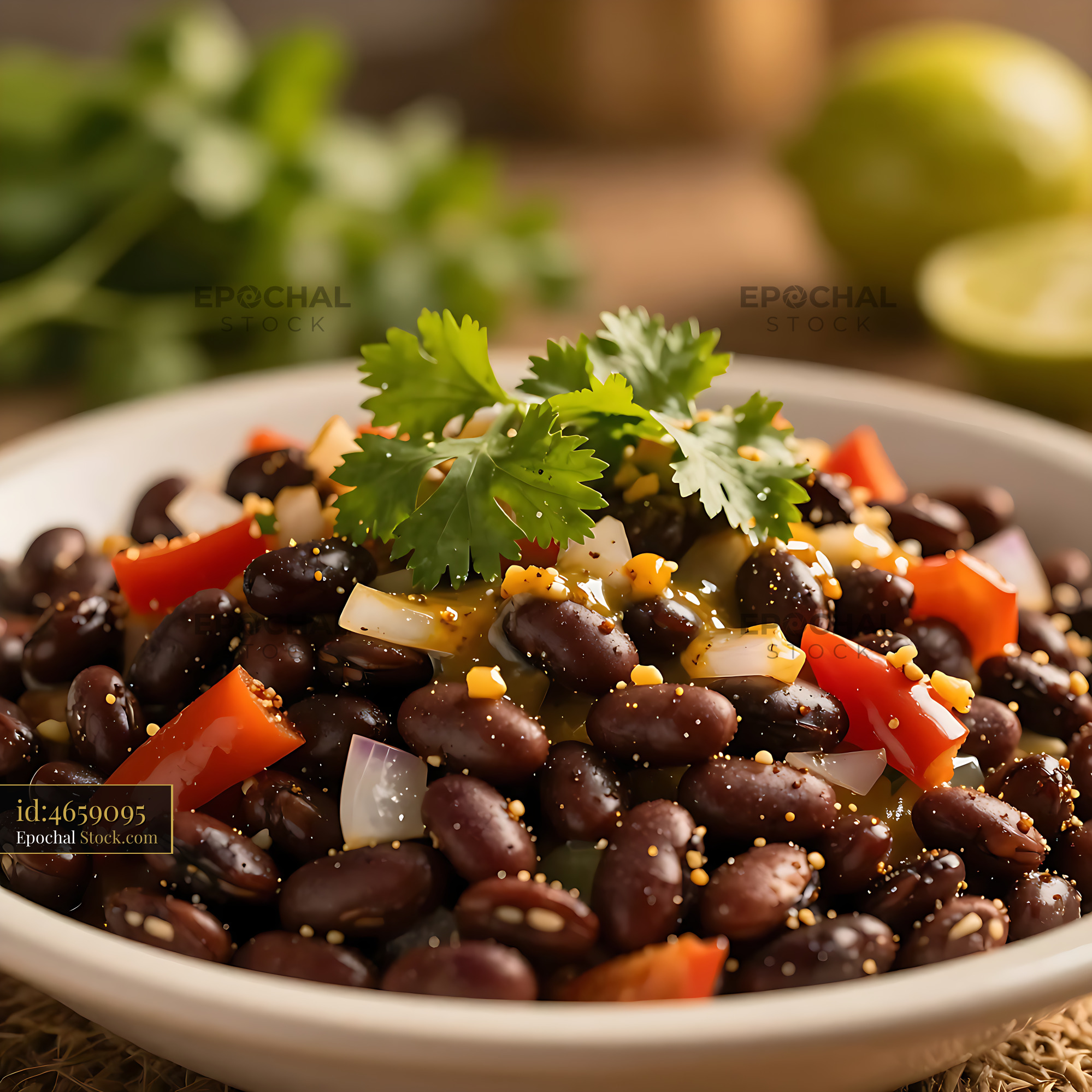 Cuban Ensalada de Frijoles Negros with cilantro and red peppers - stock photo
