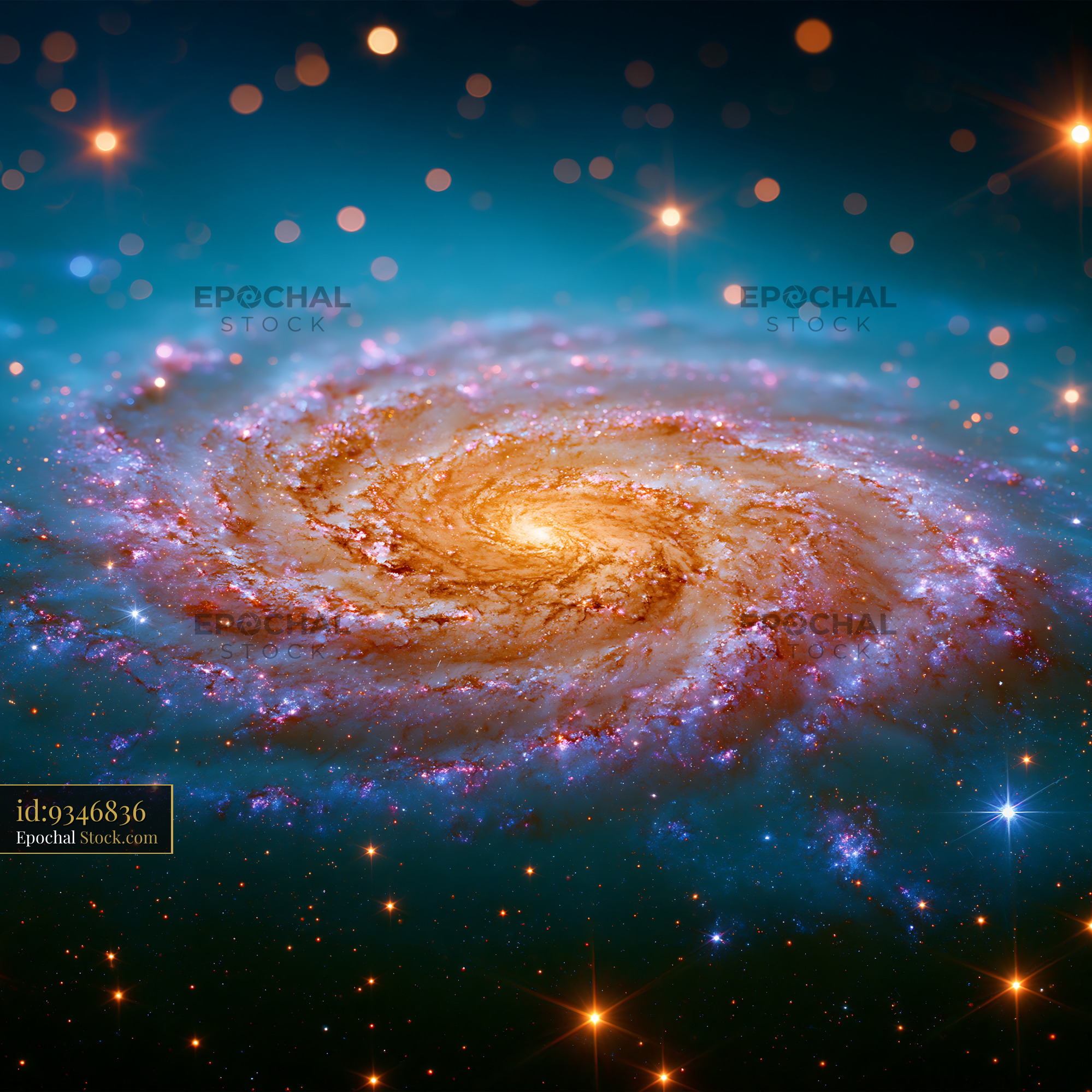Vibrant spiral galaxy M63 Sunflower glowing in the vastness of space - stock photo