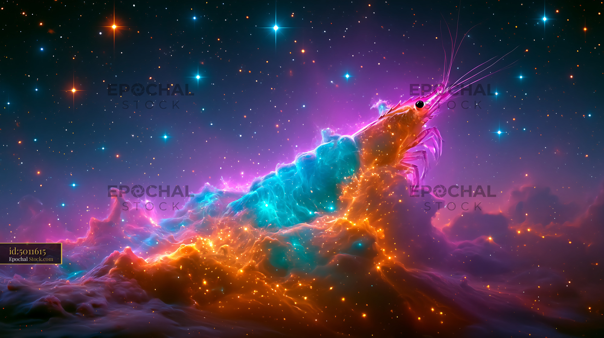 Vibrant IC 4628 prawn nebula glowing in deep space among stars - stock photo