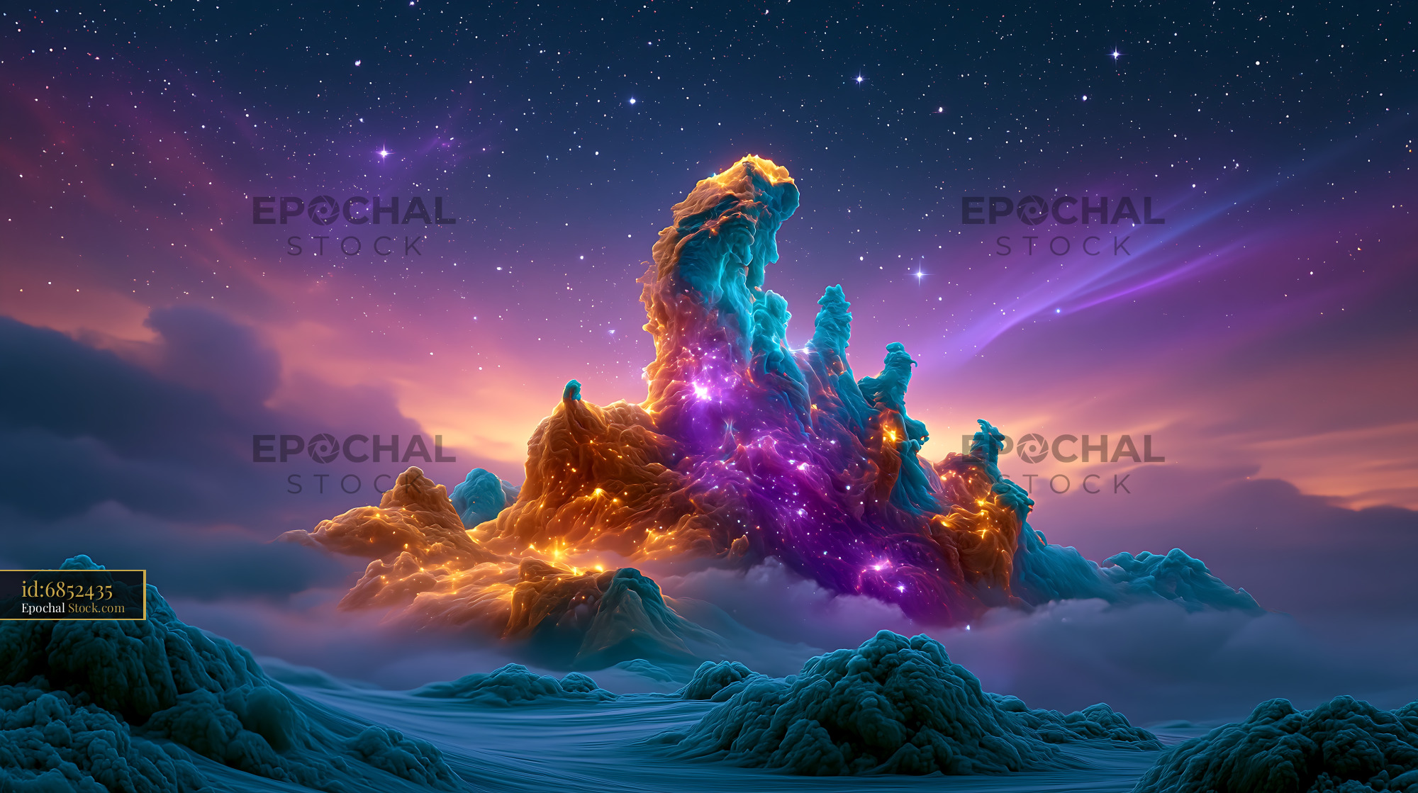 Vibrant cosmic nebula structures resembling NGC 3372 pillars in space - stock photo