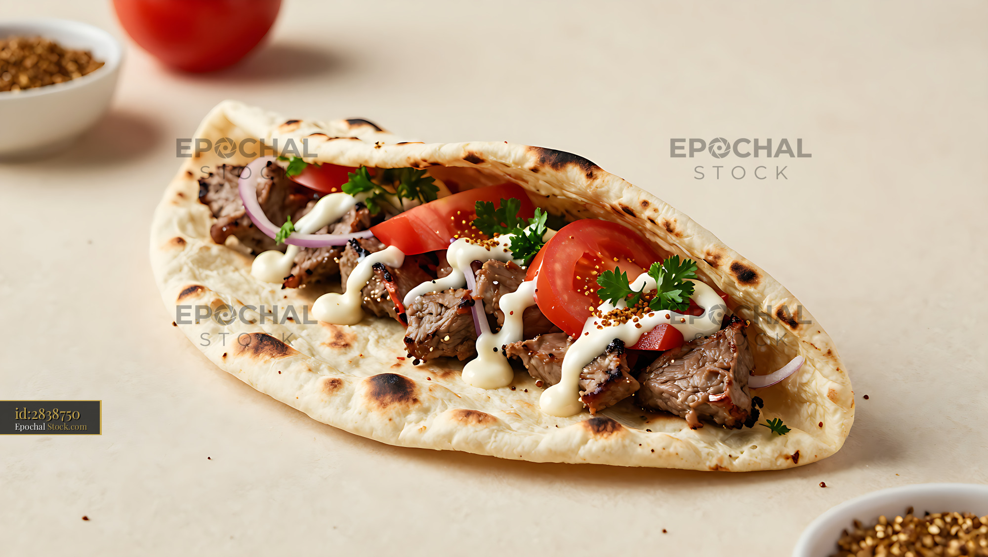 Turkish doner durum roll with grilled beef and fresh vegetables - stock photo