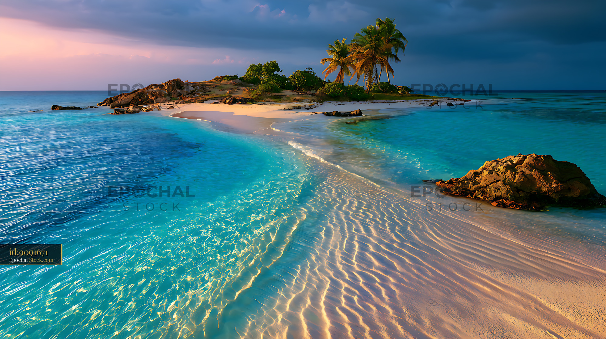 Scenic tropical island with turquoise lagoon and sandbank in Carriacou - stock photo