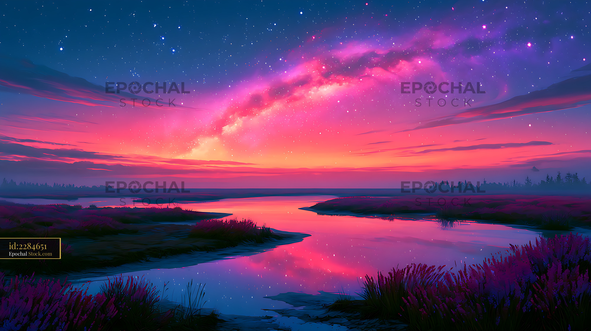 Vibrant Milky Way galactic core reflecting in a peat bog at night