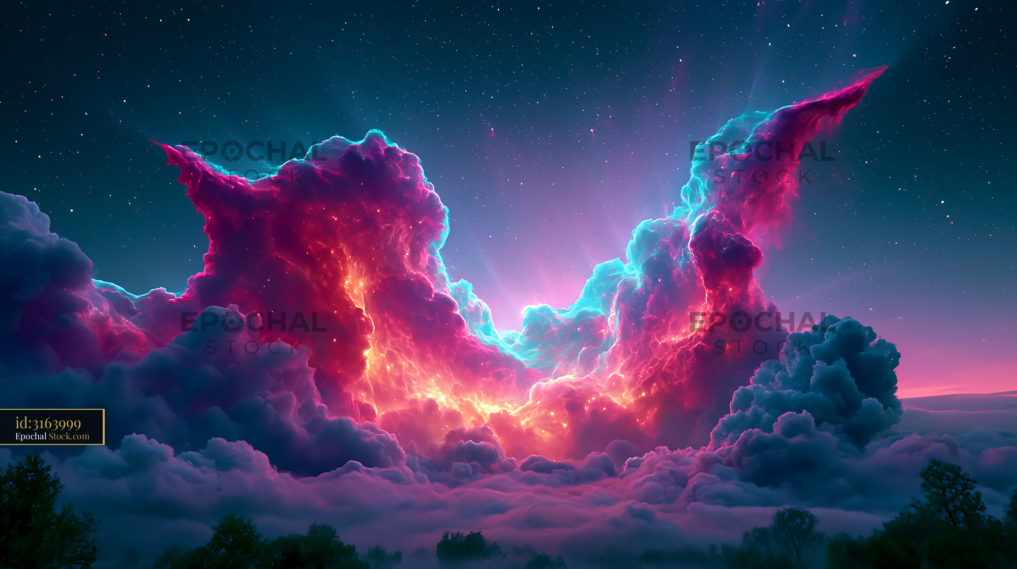 Vibrant M27 planetary nebula glowing in pink and cyan in the night sky - stock photo