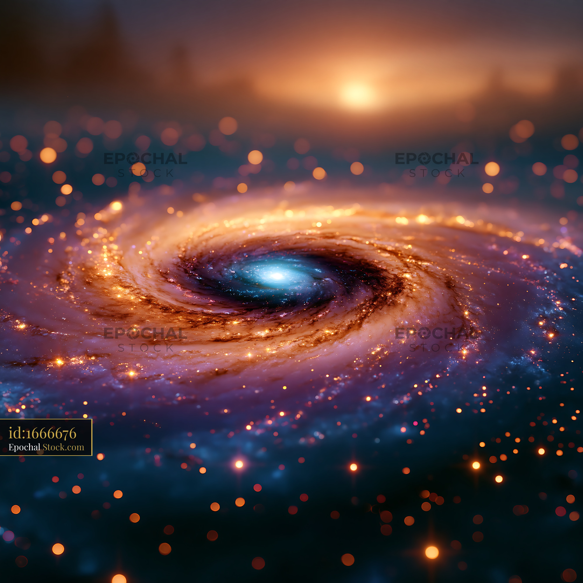 Artistic view of NGC 4038 antennae galaxy with glowing cosmic dust - stock photo