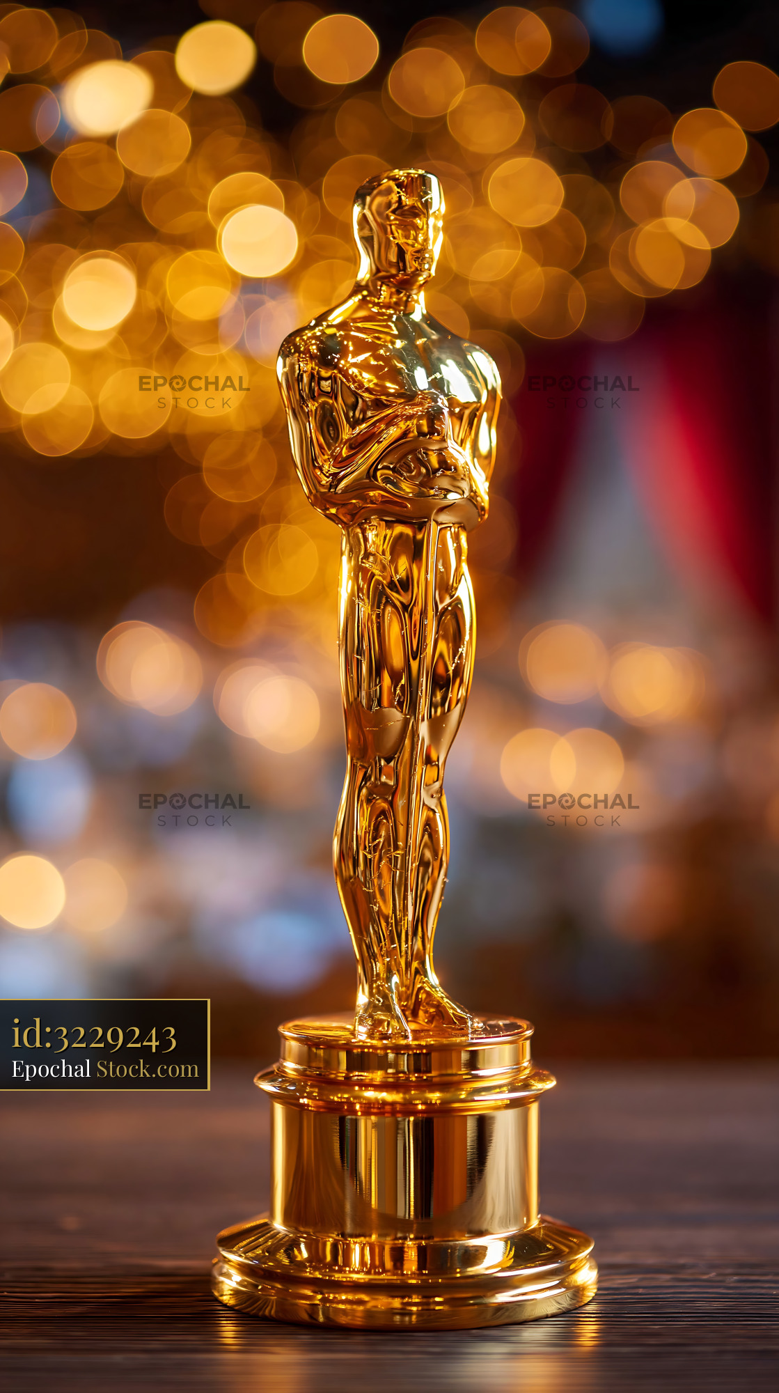 Golden movie award trophy at a cinema entrance red carpet night gala - stock photo