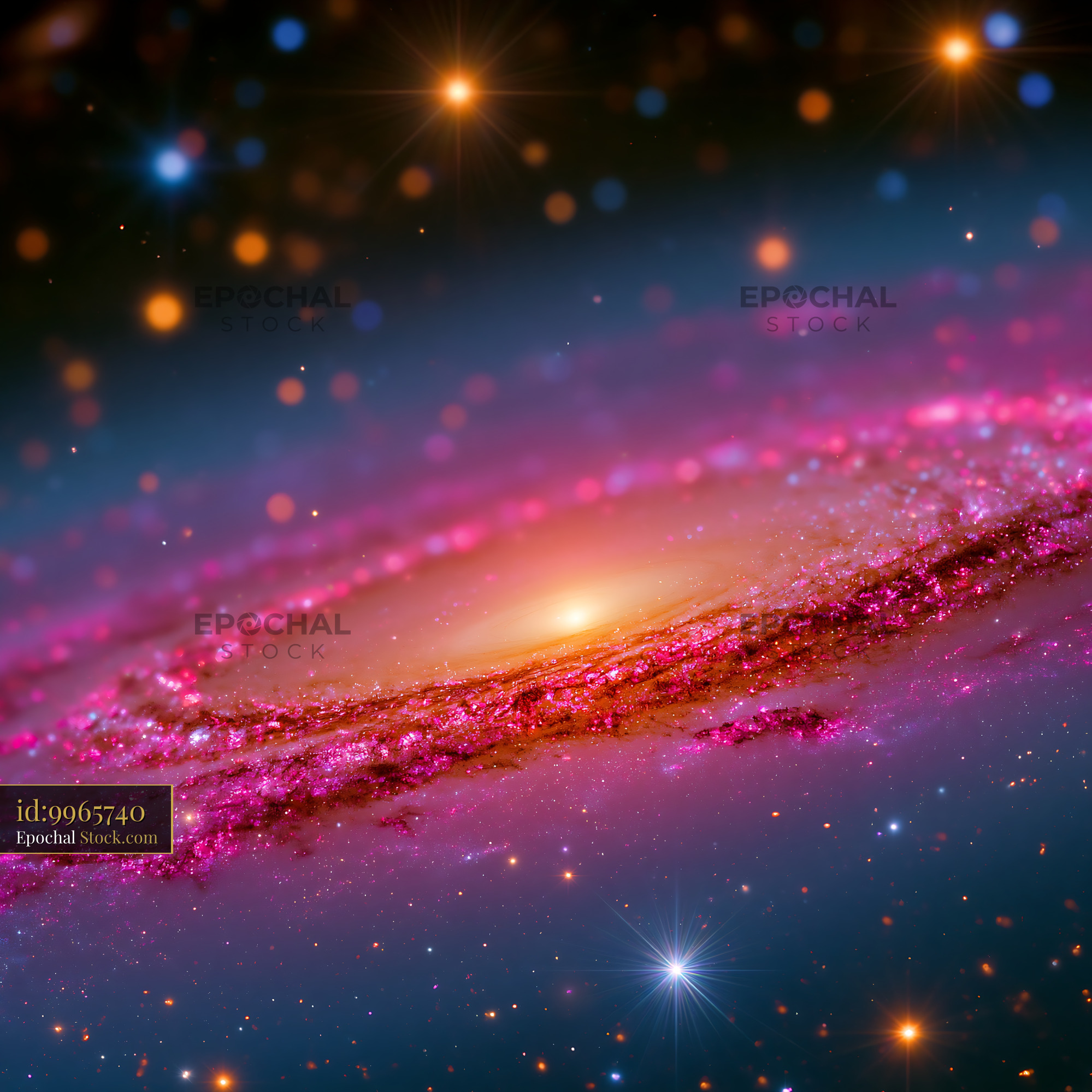 Vibrant NGC 6822 dwarf galaxy with glowing stars in deep space - stock photo