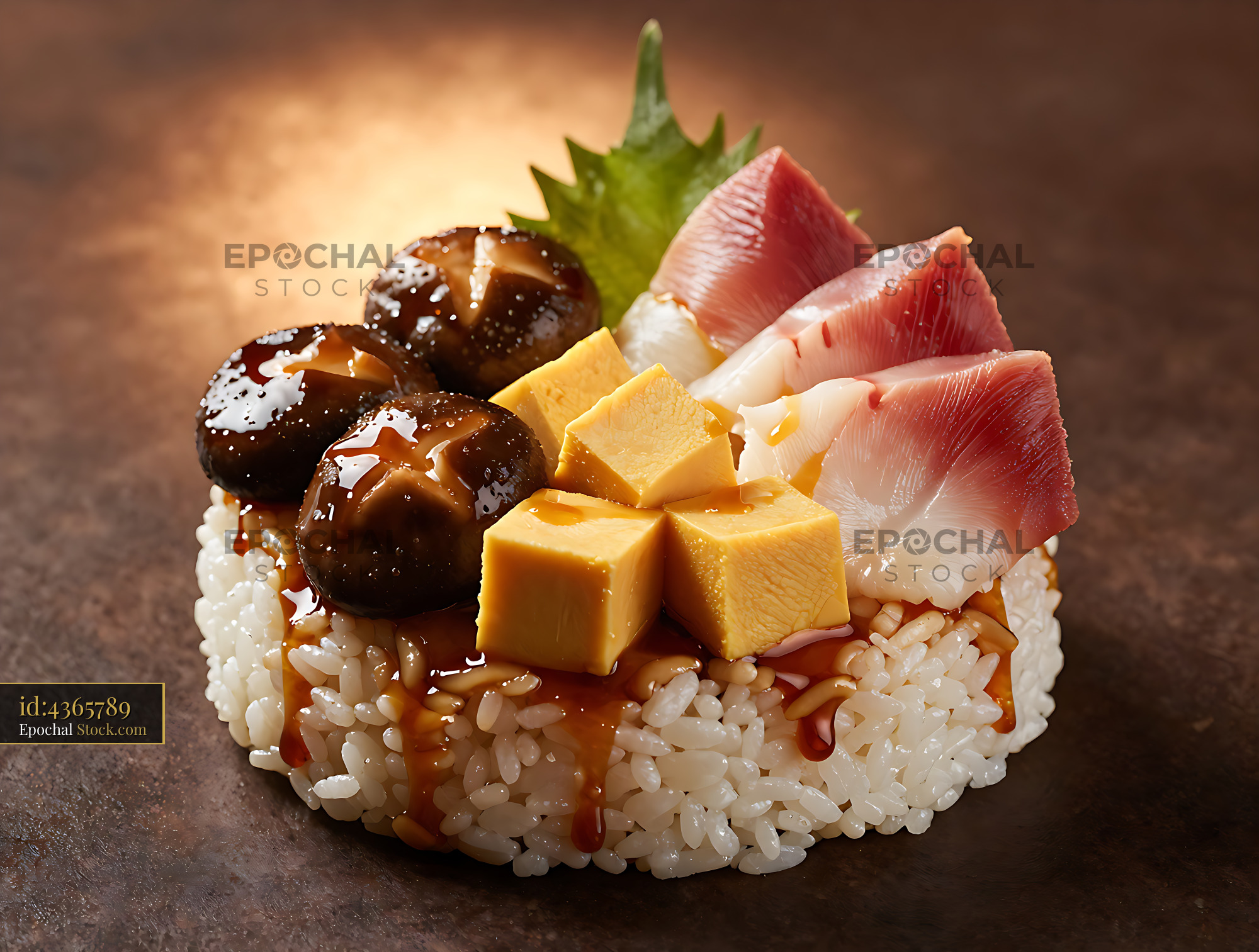 Edomae Chirashi sushi with glazed shiitake, tamago, and fresh sashimi - stock photo