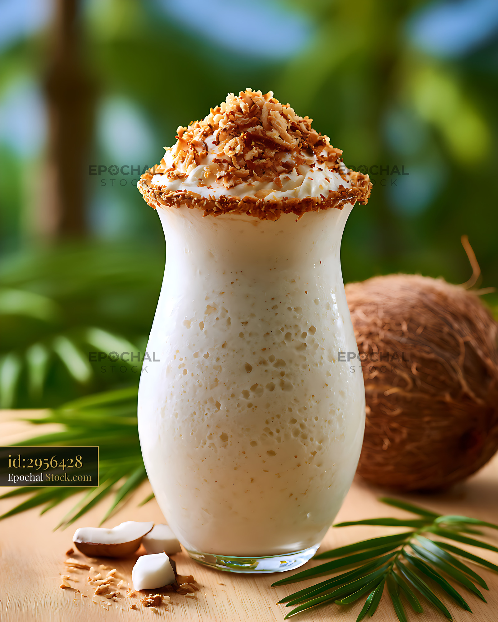 Creamy Vietnamese coconut smoothie topped with toasted flakes - stock photo