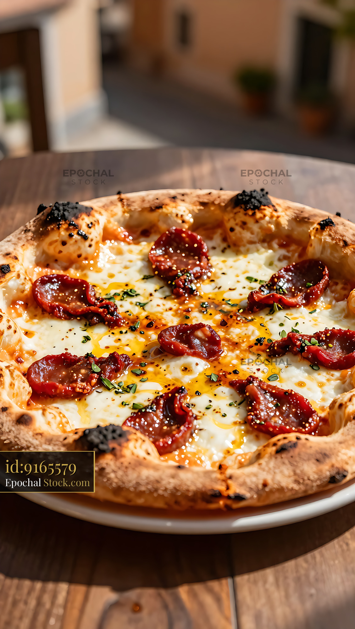 Authentic neapolitan pizza calabrese with spicy nduja and mozzarella - stock photo