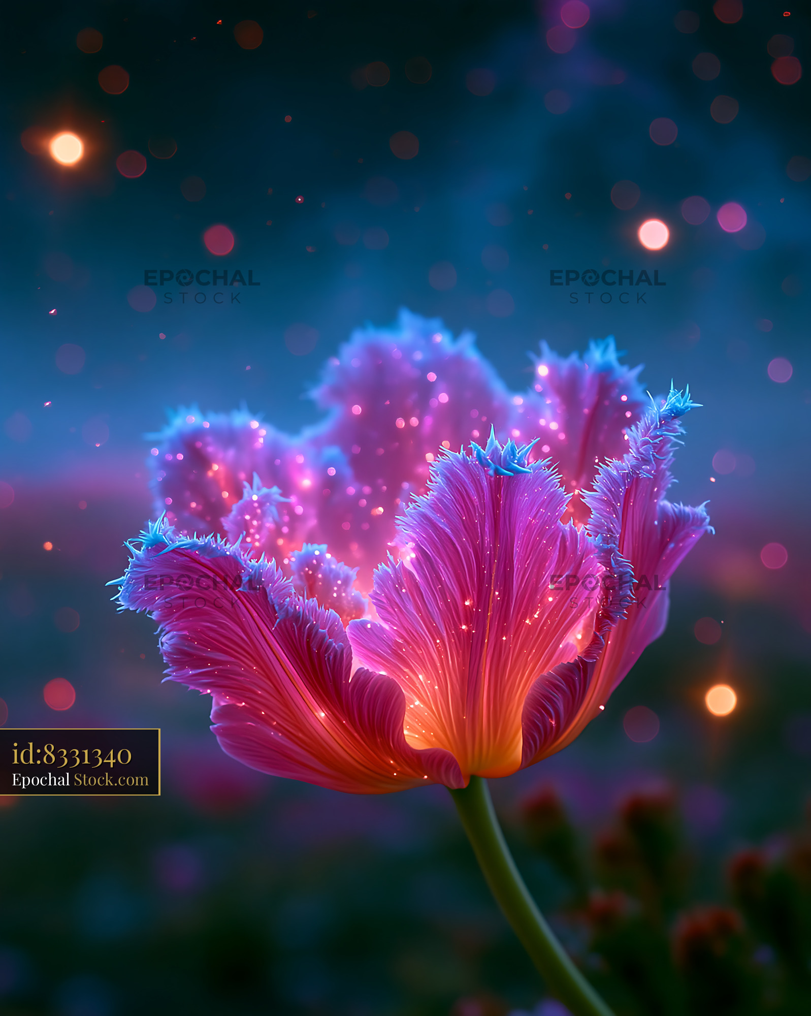 Glowing pink tulip flower inspired by the Sh2-101 Tulip Nebula - stock photo