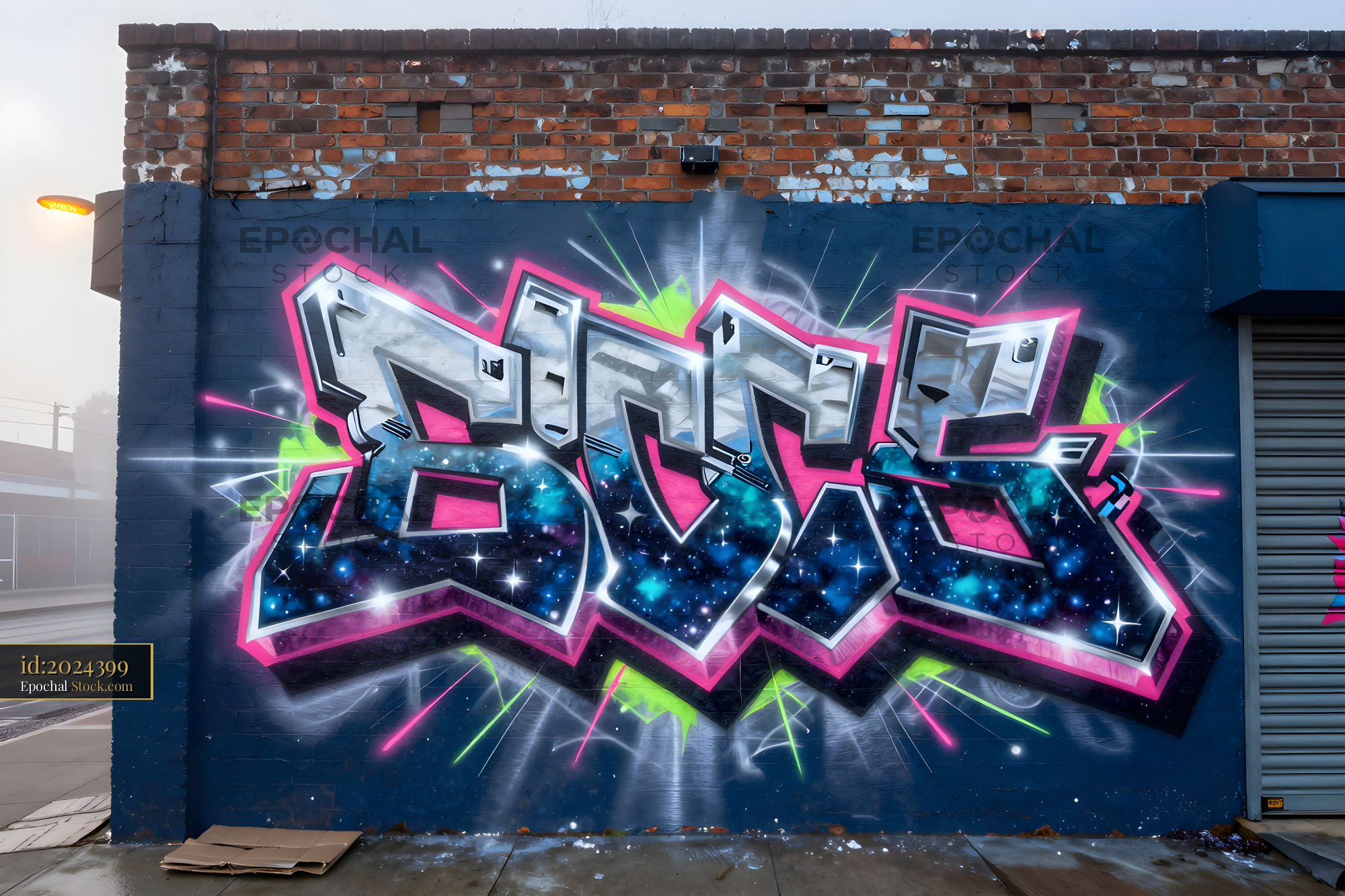 Colorful graffiti artwork on a brick wall in a city Premium Stock Image