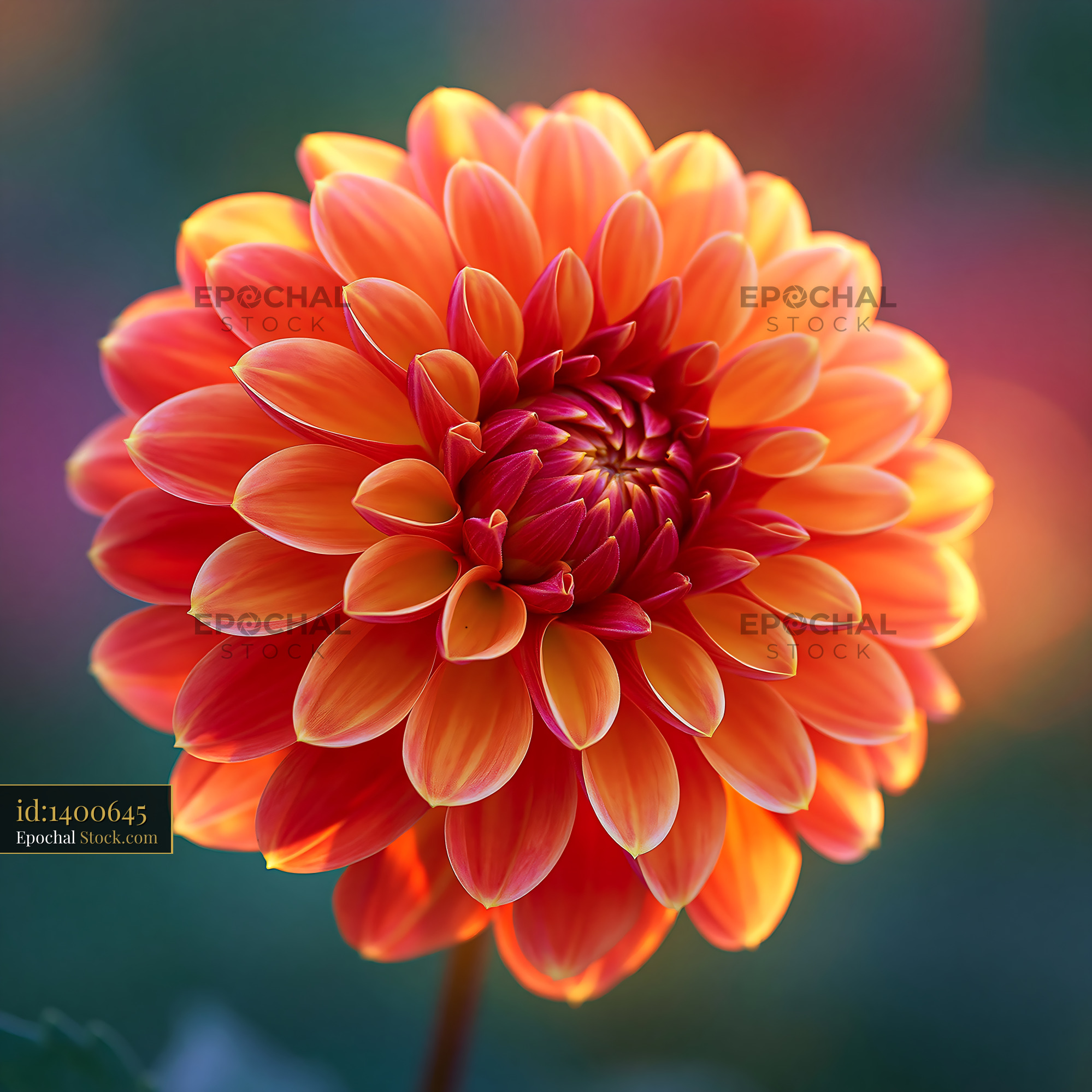 Orange dahlia flower in full bloom with soft bokeh background - stock photo