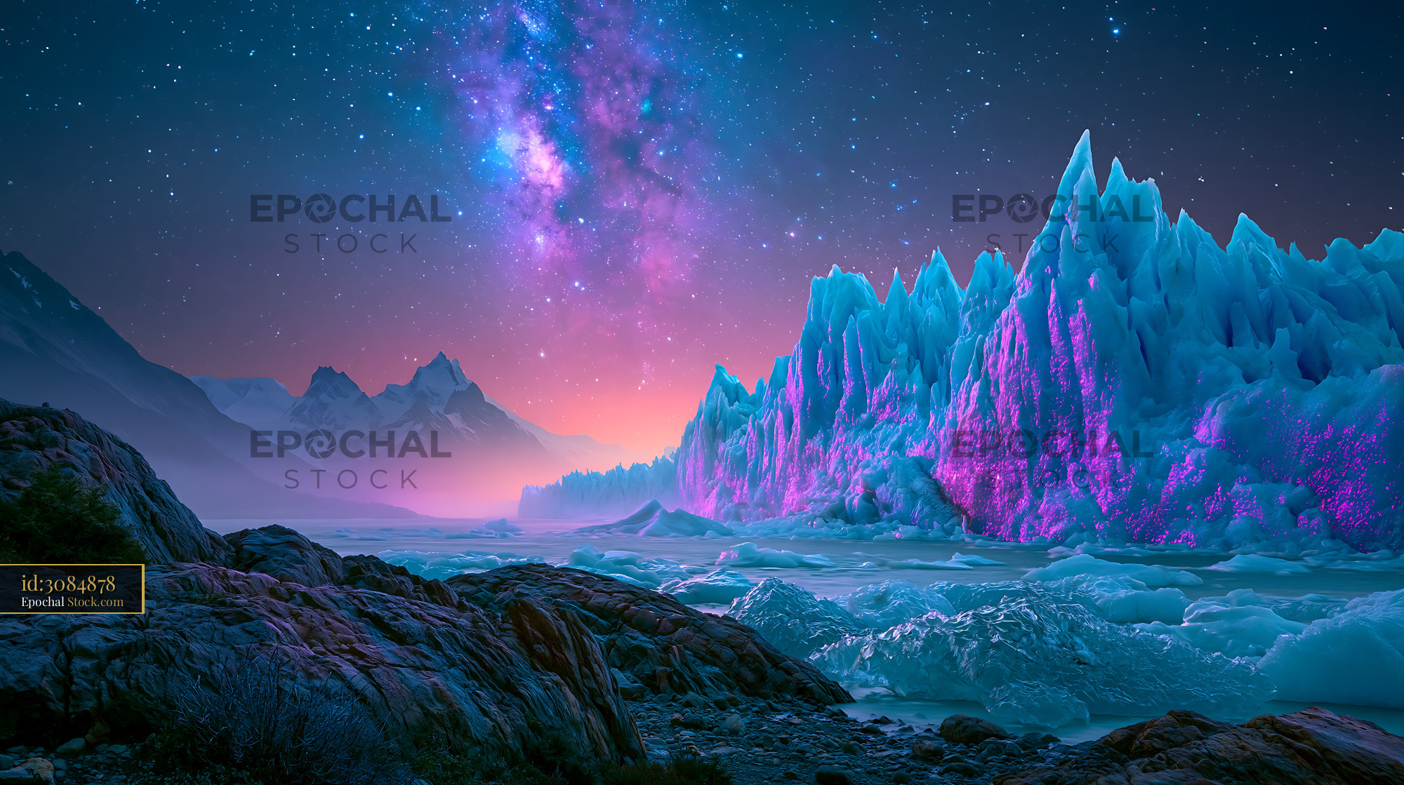 Surreal sahara dune night reimagined as a glowing ice landscape - stock photo