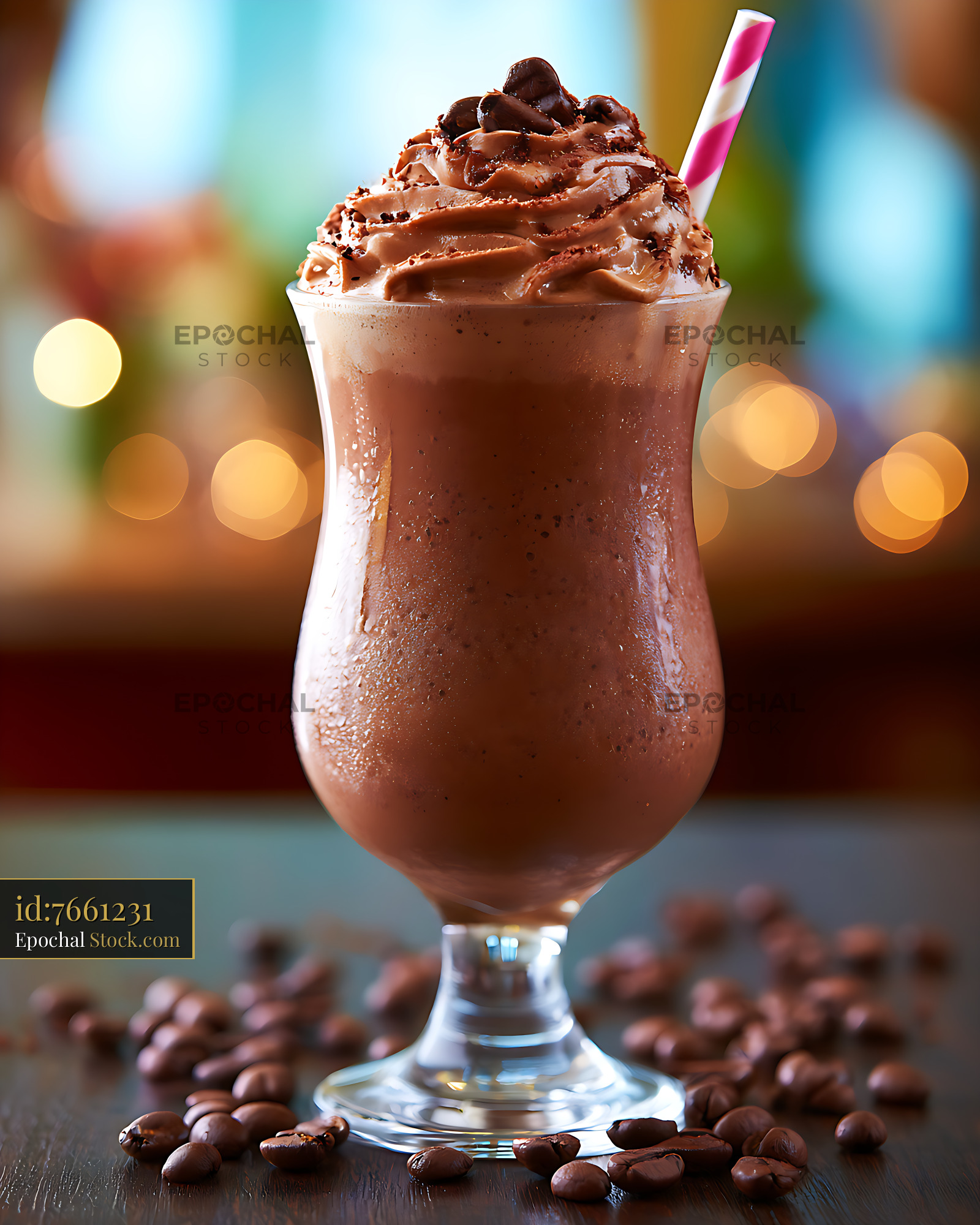 Chocolate espresso milkshake with whipped cream and coffee beans - stock photo