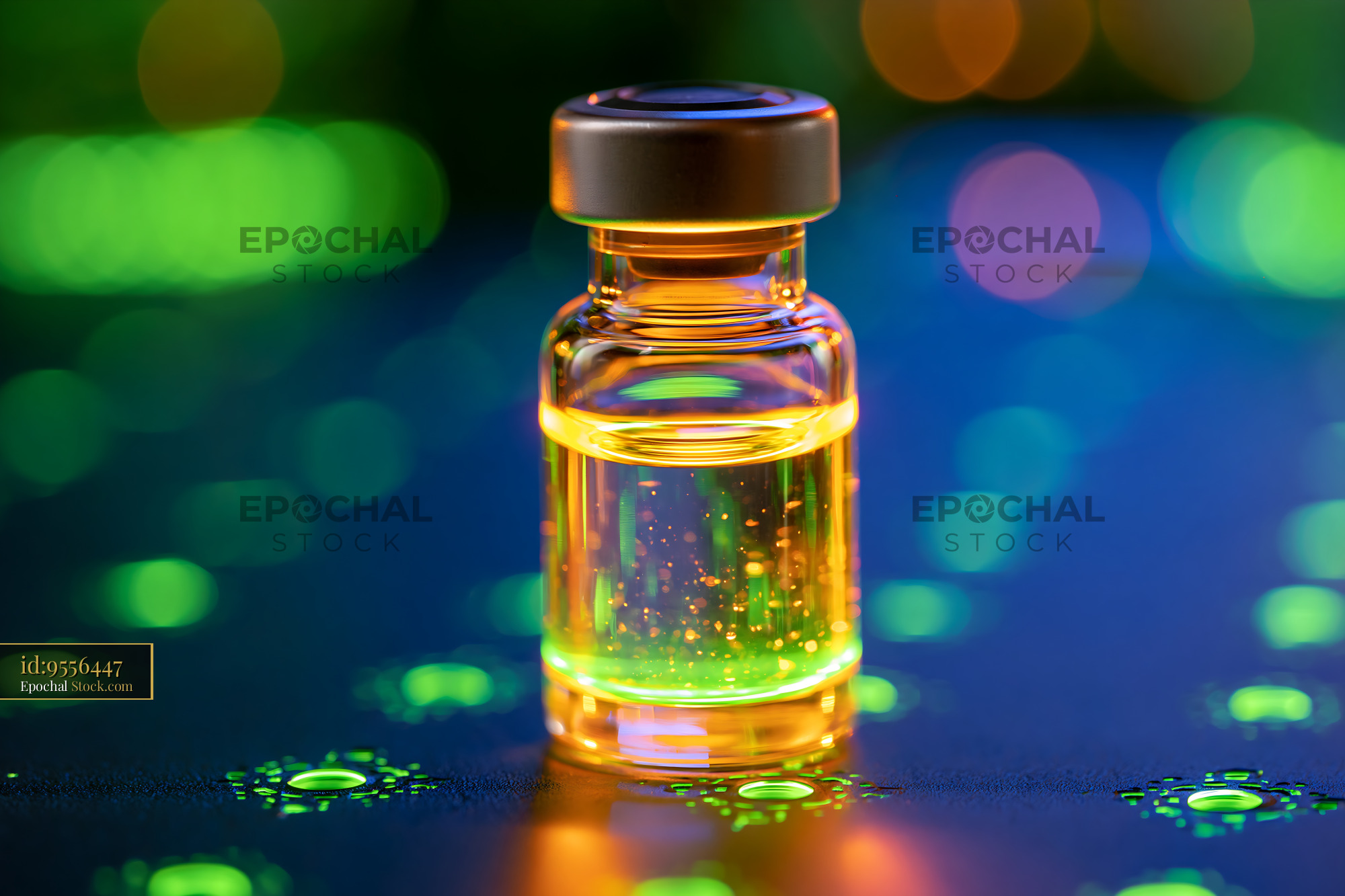 Vial with glowing liquid for lanthanide isotope antibody labeling - stock photo