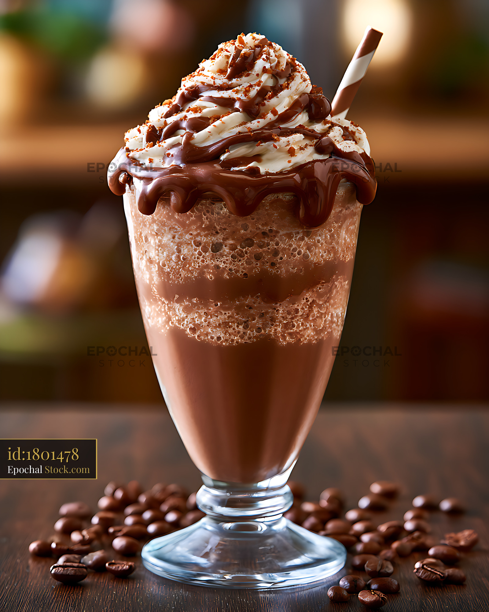 Decadent chocolate mocha milkshake with whipped cream and coffee beans - stock photo