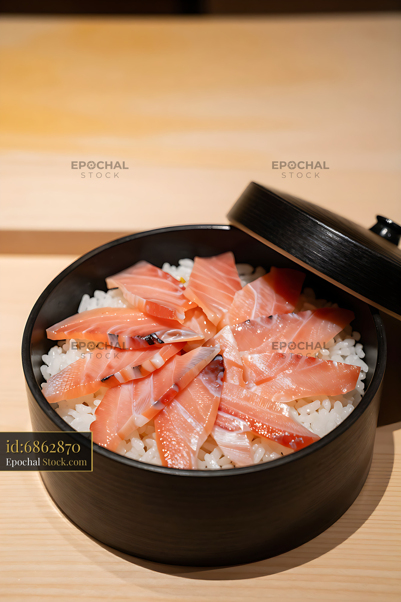 Masuzushi trout sushi bowl with fresh fish slices on rice - stock photo