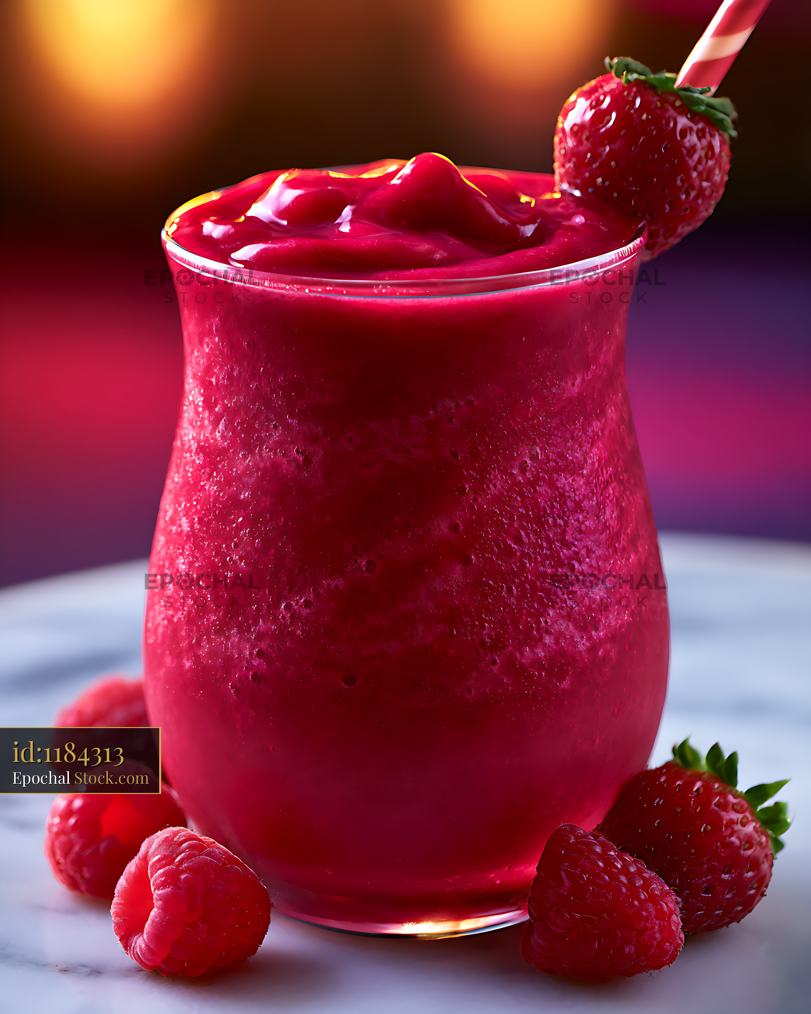 Ruby red smoothie with fresh berries on a marble surface - stock photo