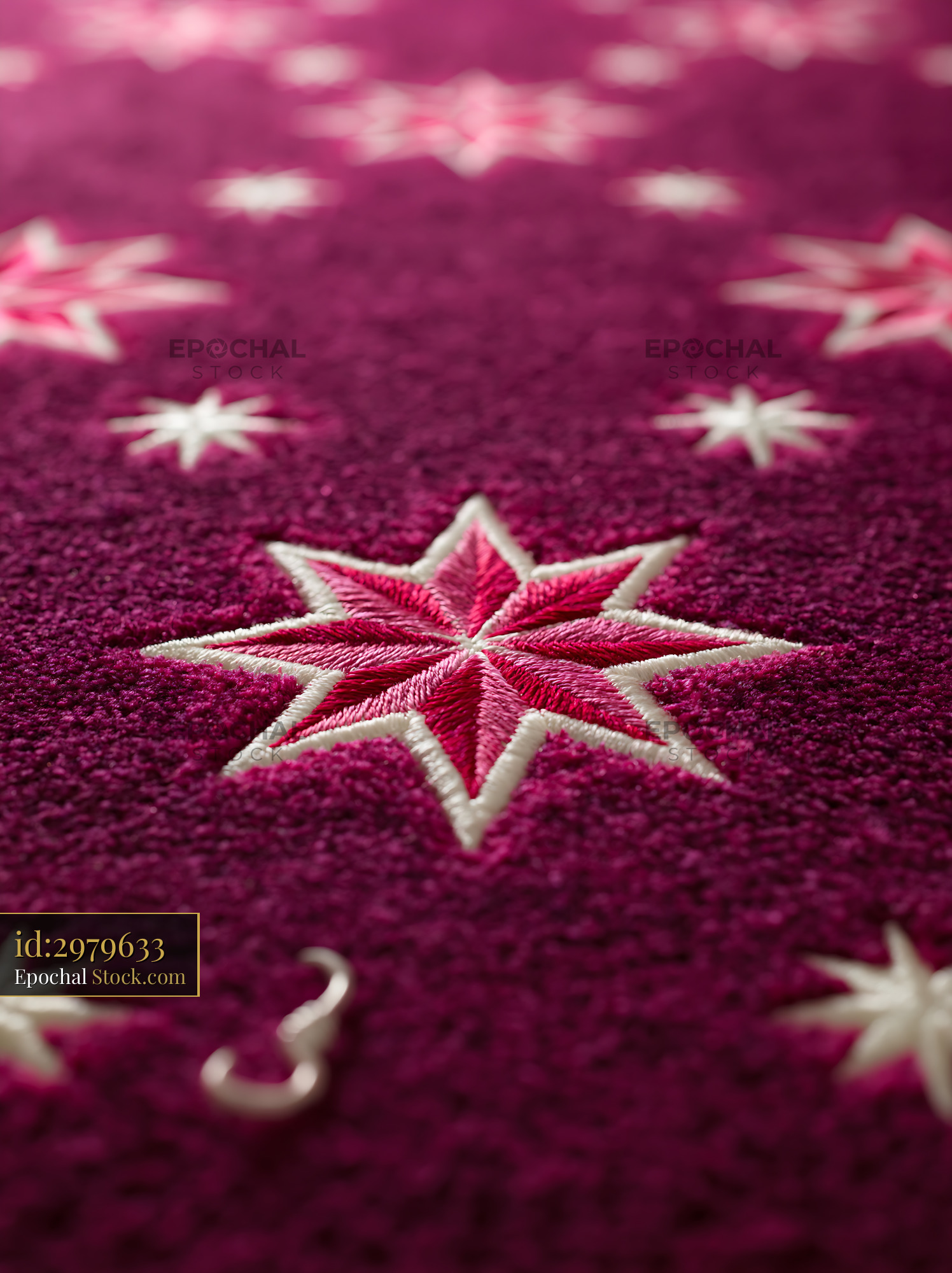 Elegant red carpet stars pattern floor with magenta embroidery - stock photo