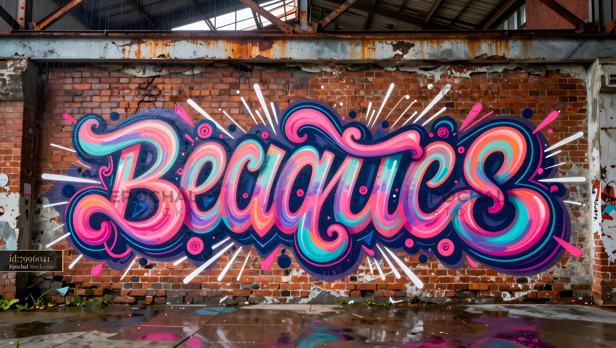 Colorful graffiti on brick wall in urban area Premium Stock Photo