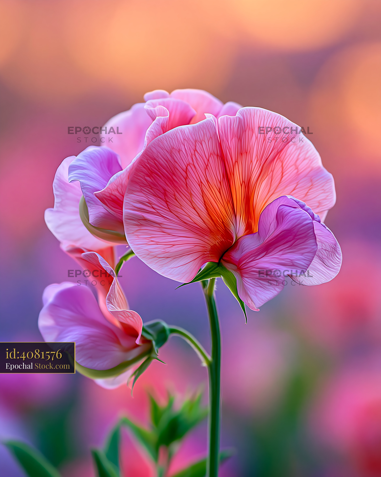 Vibrant pink bleeding heart flower in soft golden hour light - stock photo