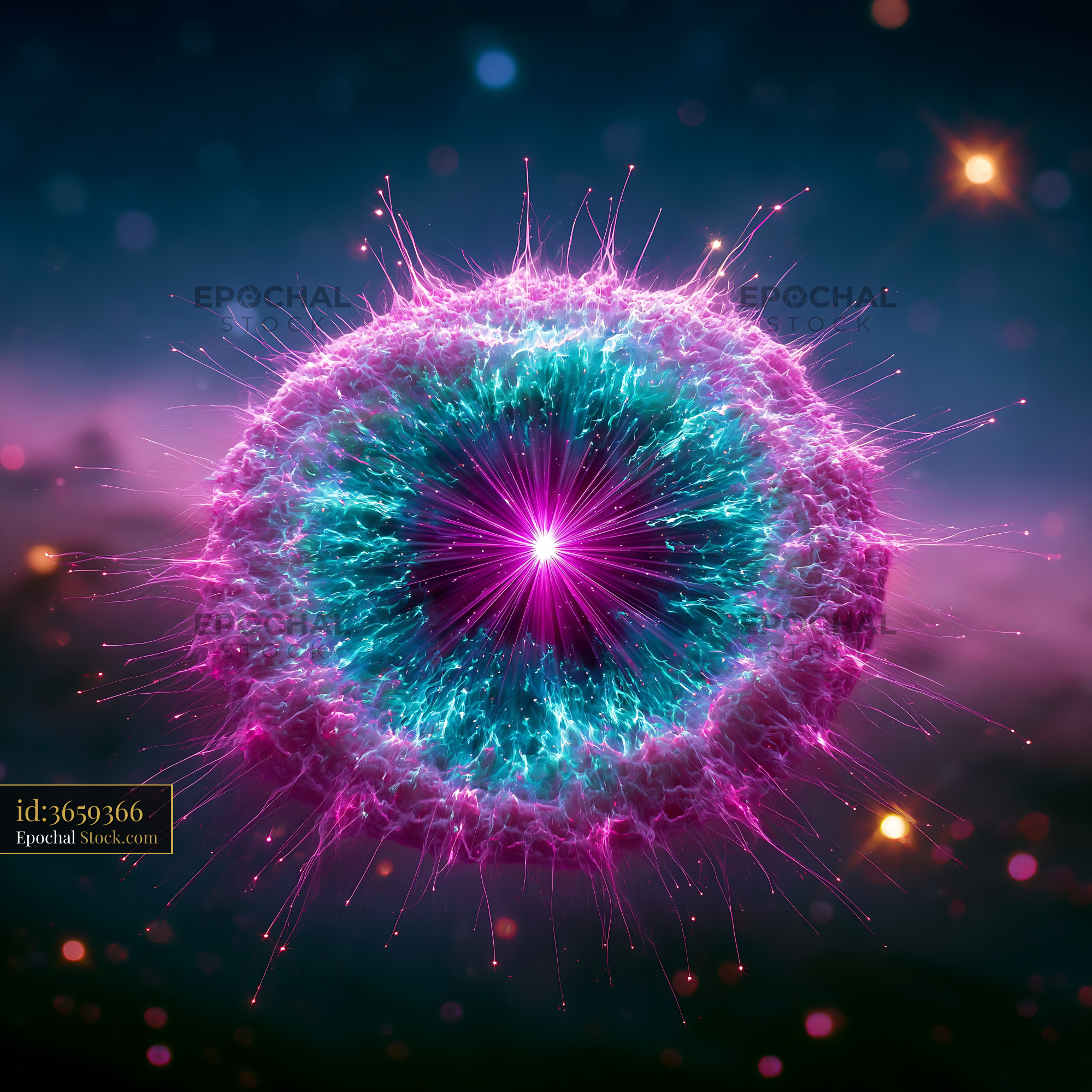 Vibrant NGC 6543 planetary nebula with glowing magenta and teal gas - stock photo