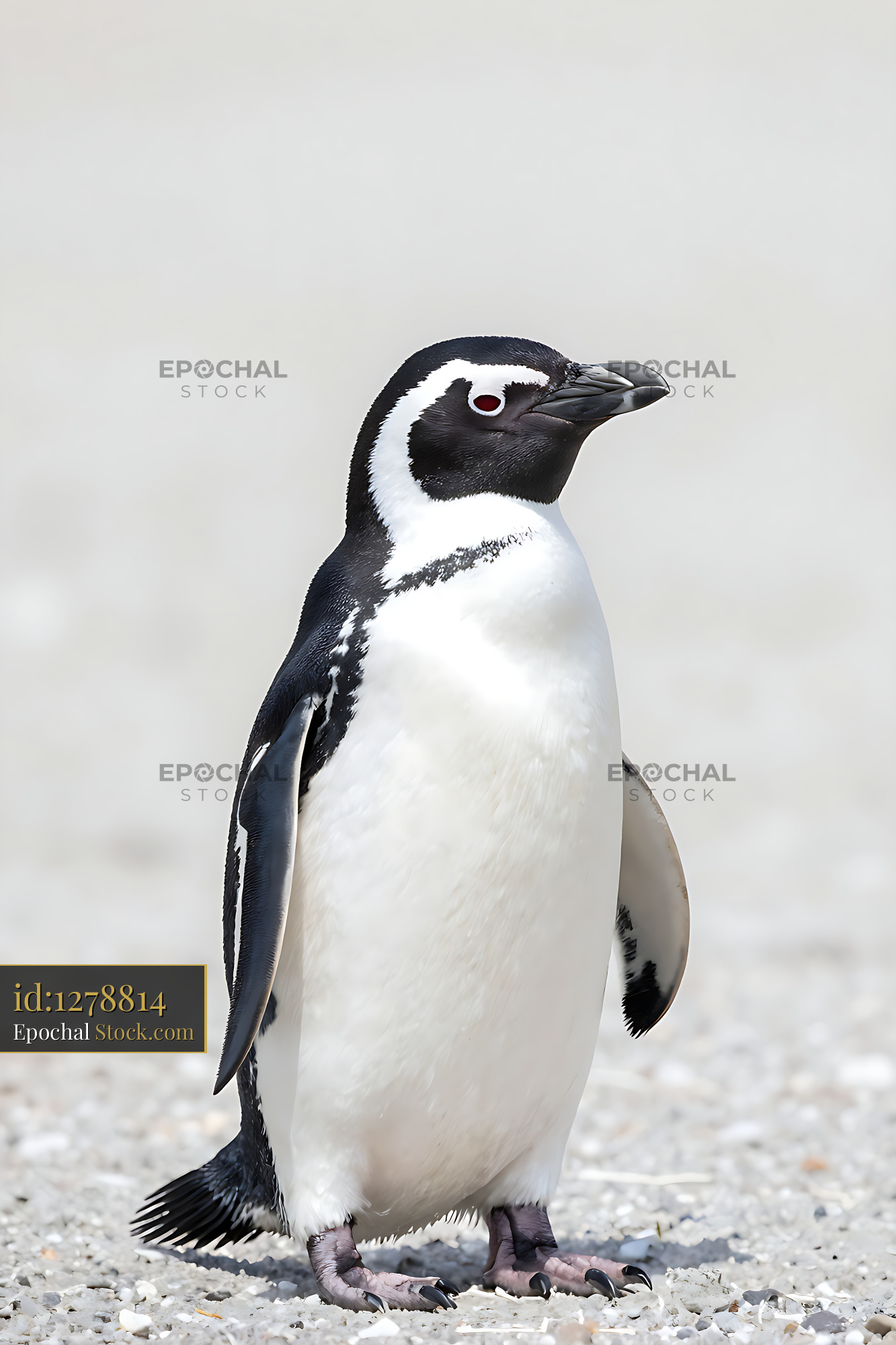 Magellanic penguin standing on a bright sandy beach looking sideways - stock photo