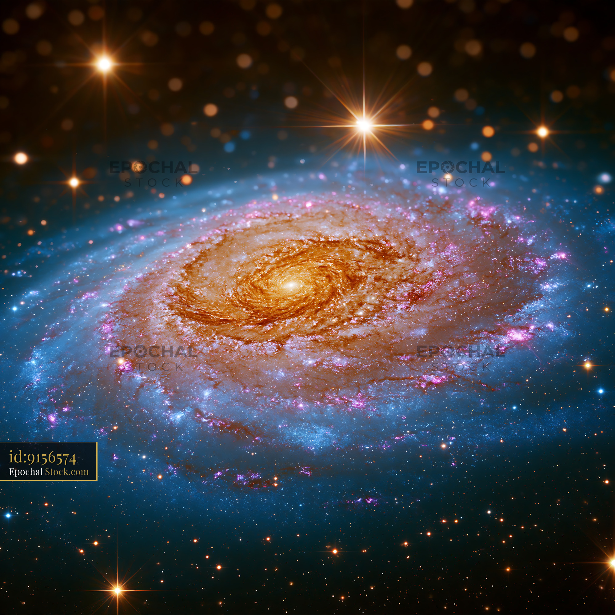 Vibrant spiral galaxy NGC 4111 glowing in deep space with bright stars - stock photo
