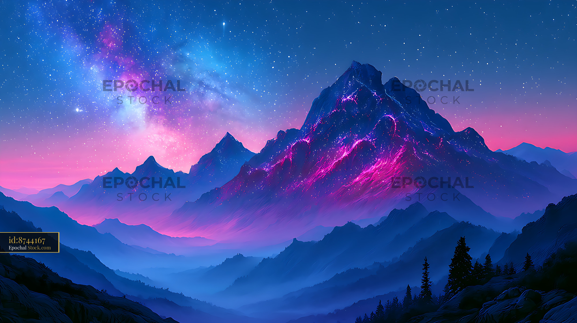 Milky way mountain shadow rim under a vibrant starry night sky - stock photo