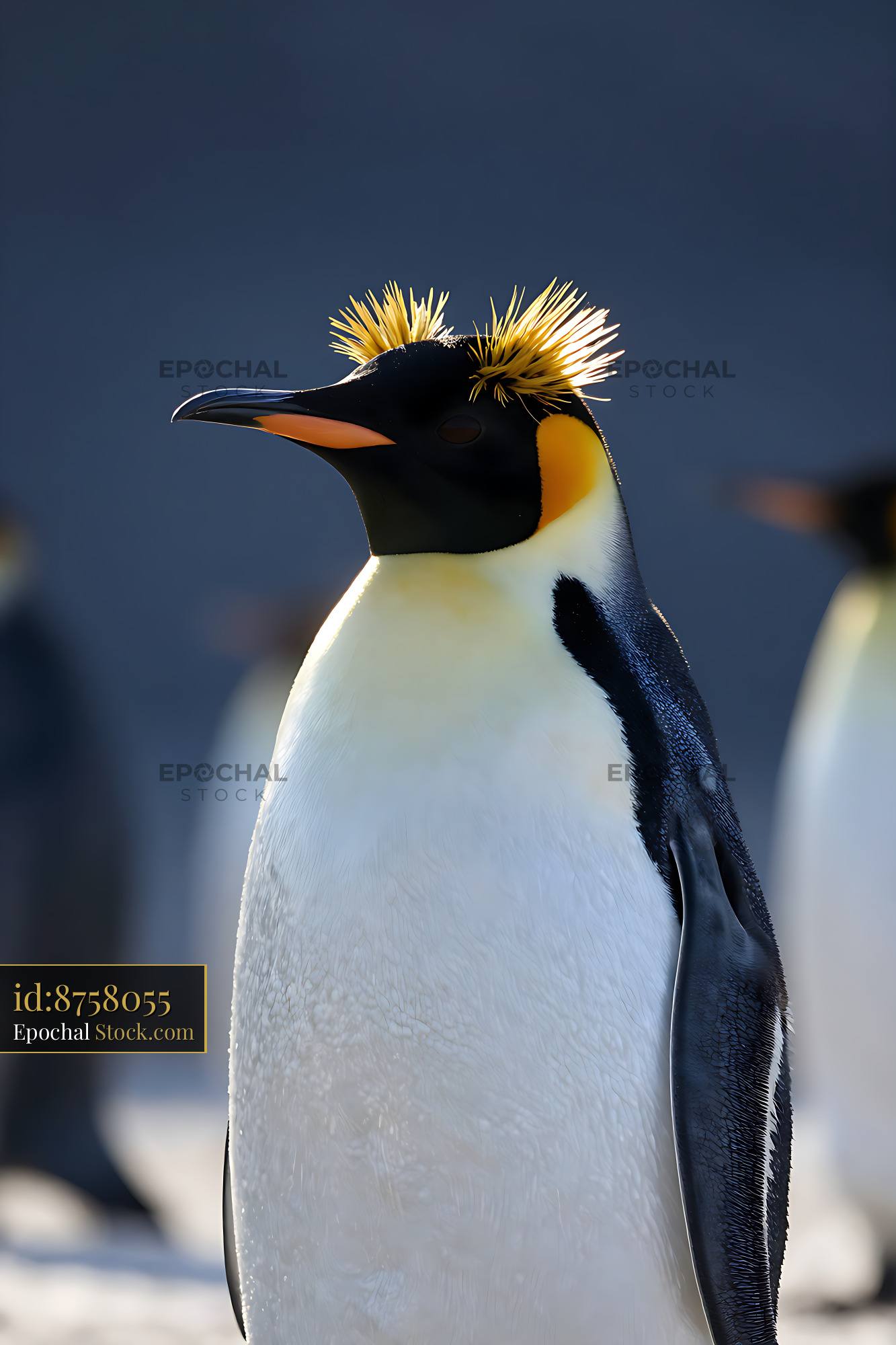 Majestic erect-crested penguin standing in the sun with golden crests - stock photo
